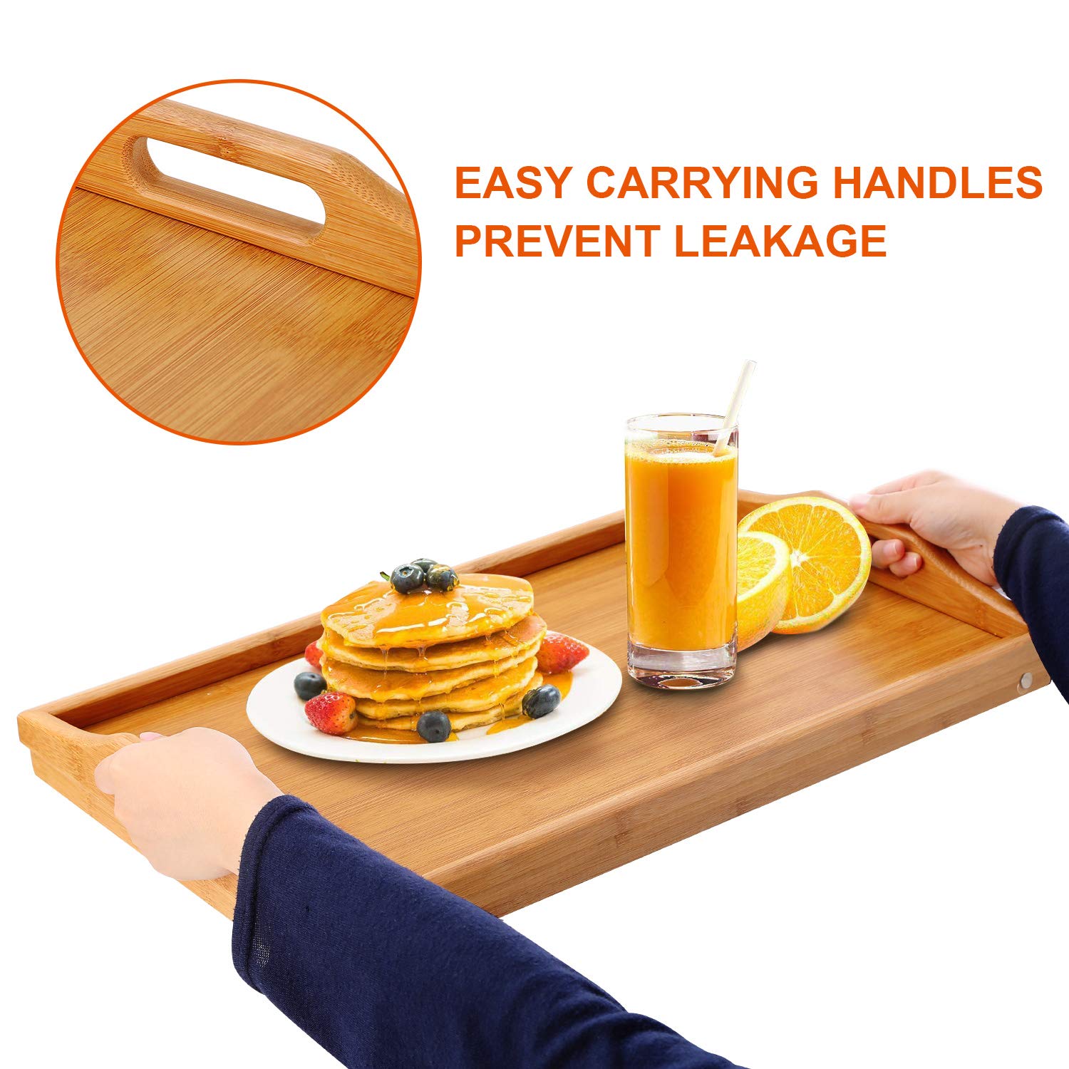 Moclever Bamboo Breakfast Tray with Folding Legs - Multi-Purpose Serving Tray for Dining, Tea, Bar, Bed - Perfect for Parties, Reading, Laptop Work & Breakfast in Bed - Sturdy Portable Food Tray for Home, Office & Outdoor Use