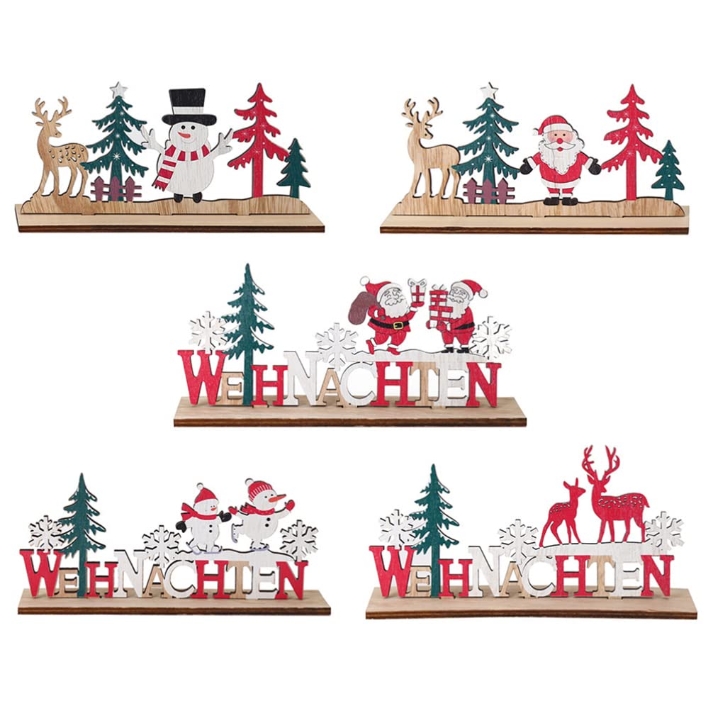 VALICLUD 5-Piece Christmas Table Decor Set - Wooden Santa Signs & Merry Christmas Centerpieces for Holiday Dinner Party Decorations | Xmas Coffee Table Ornaments for Winter Celebrations, Home & Office Festive Decor
