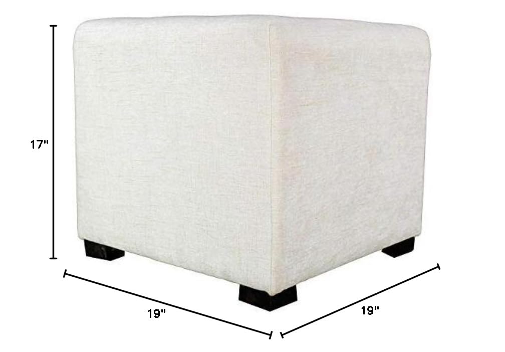 MJL Furniture Designs Merton Collection - Modern Fabric Cube Footrest Ottoman with 4 Button Tufting, Atlas Series in Bone Color | Living Room Accent, Bedroom Decor, Office Seating