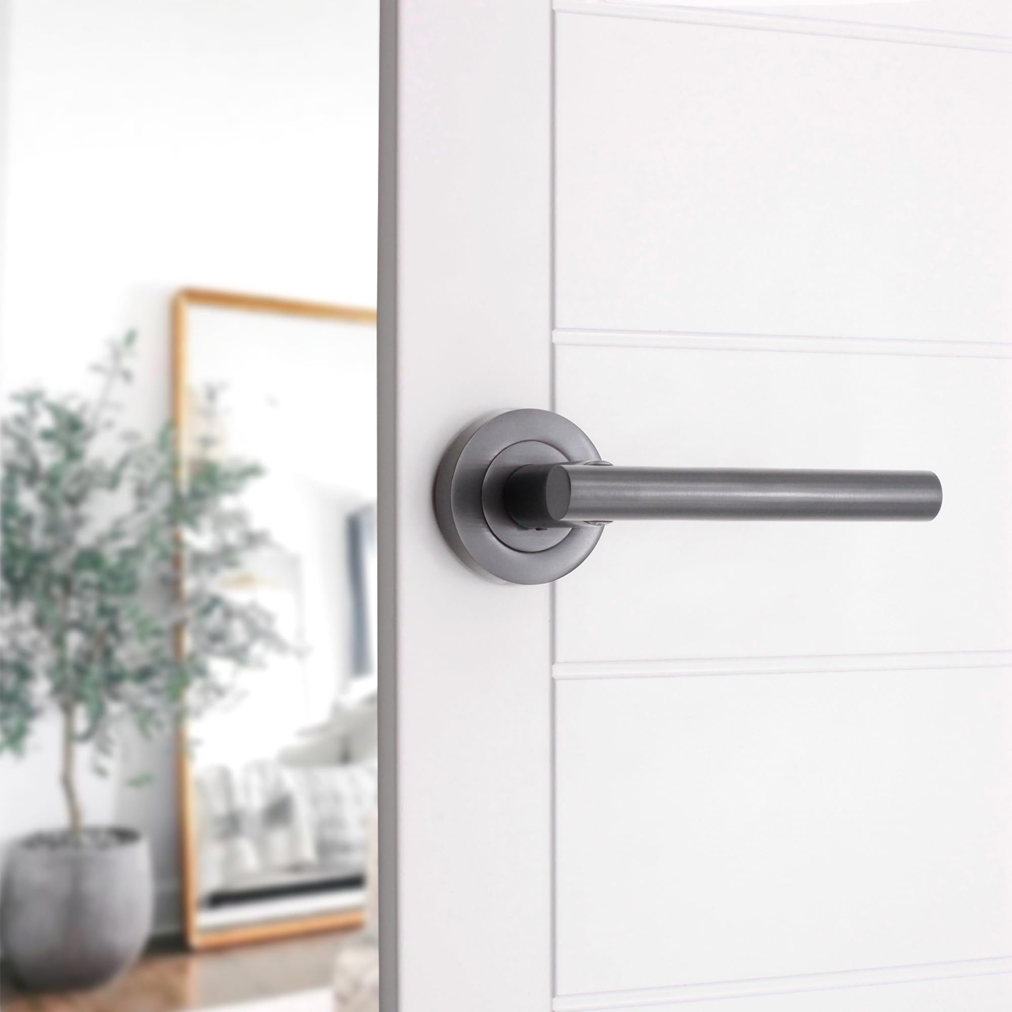 5 Sets of T-Bar Internal Lever Door Handles - Rose Gold & Gun Metal Grey Finish - Infinity Decor - Perfect for Bedroom, Bathroom & Closet Doors