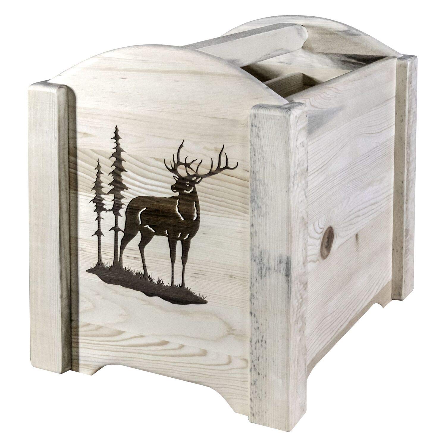 Montana Woodworks Homestead Collection Magazine Rack - Laser Engraved Elk Design, 18