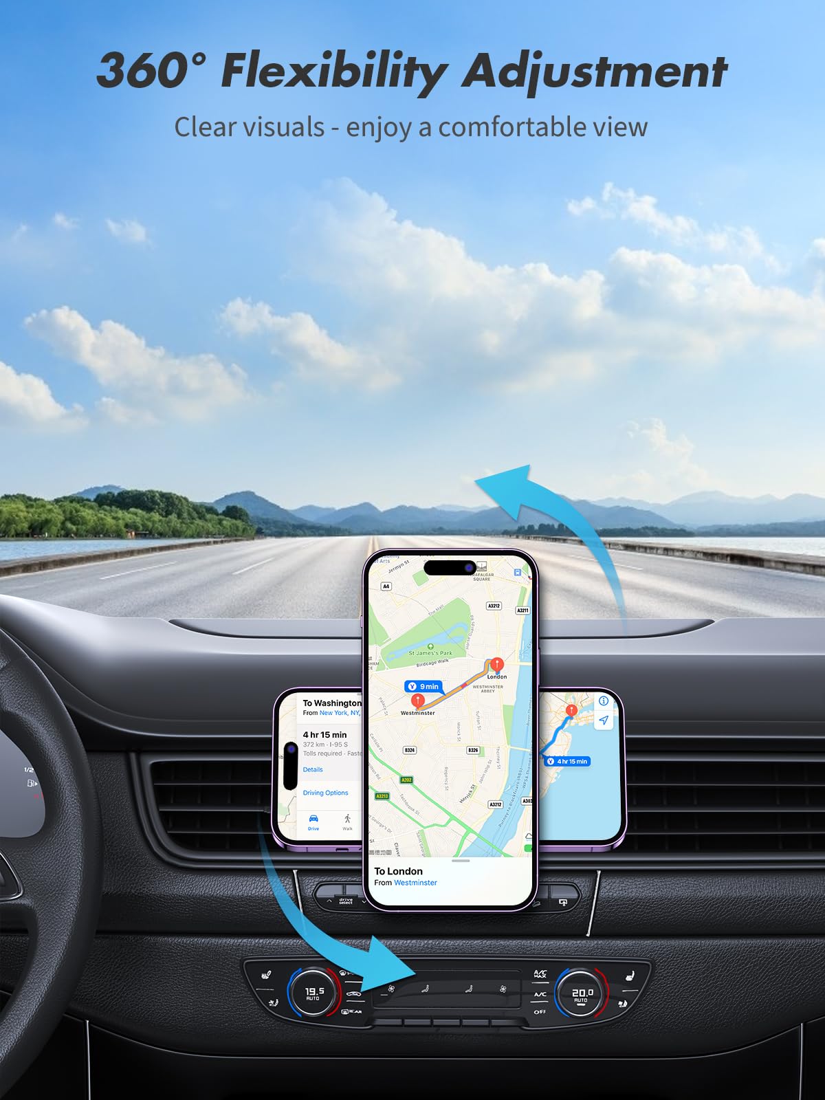 WOCBUY Wireless Car Charger - MagSafe Compatible Fast Charging Phone Mount for iPhone 16/15/14/13/12 Series with Auto-Alignment (Includes QC3.0 Car Charger) | Perfect for Commuting, Road Trips & Hands-Free Driving
