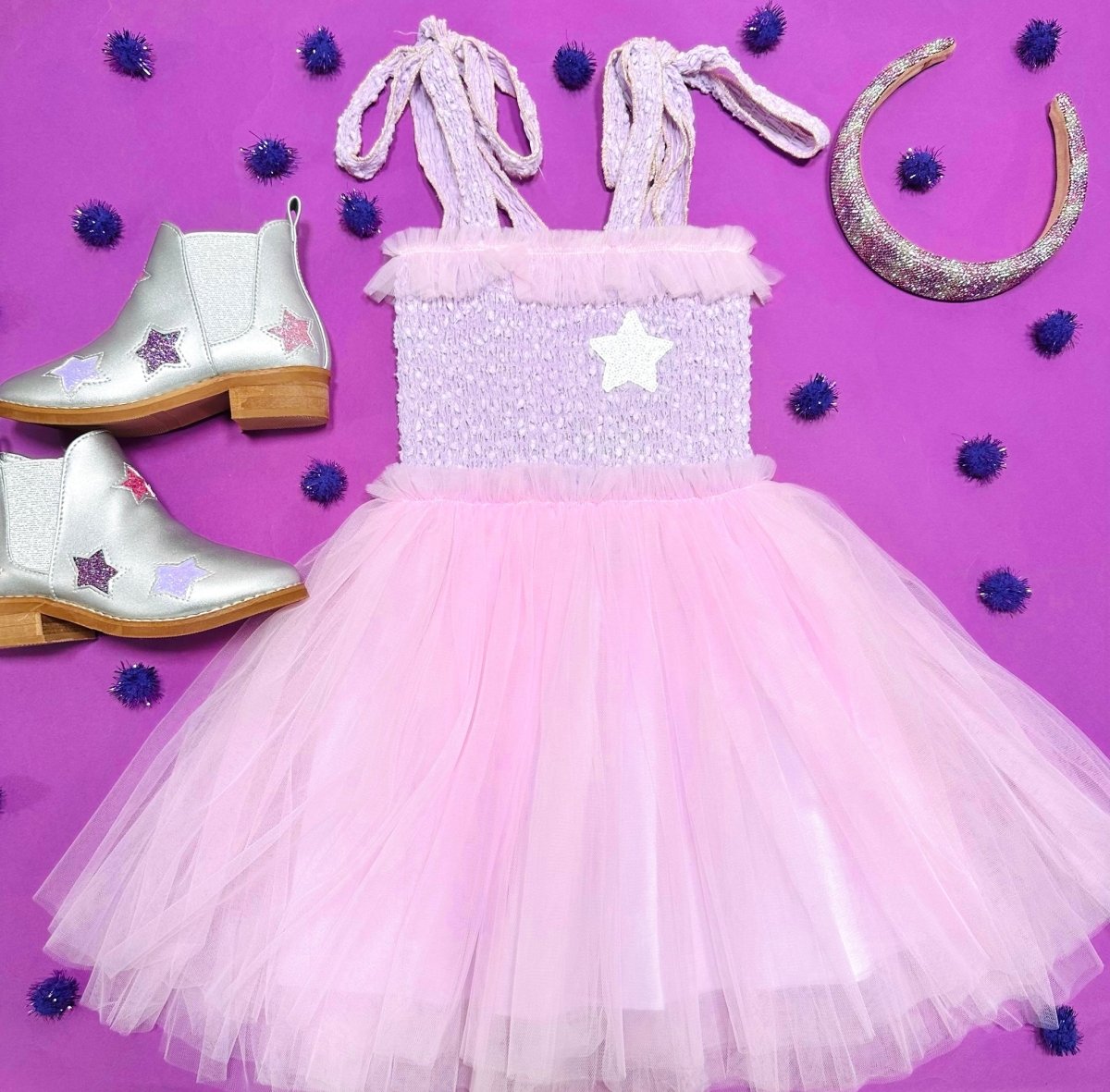 HANNA SMOCKED TUTU DRESS for Girls - Elegant Ruffled Party Dress with Floral Embroidery | Perfect for Birthday, Photo Shoot & Special Occasions