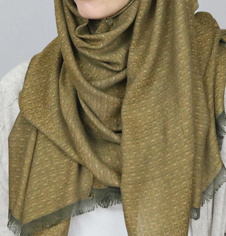 Aker Jacquard Hijab Shawl - Elegant Gold Scarf 1023BRL for Women, Perfect for Daily Wear, Prayer, and Special Occasions
