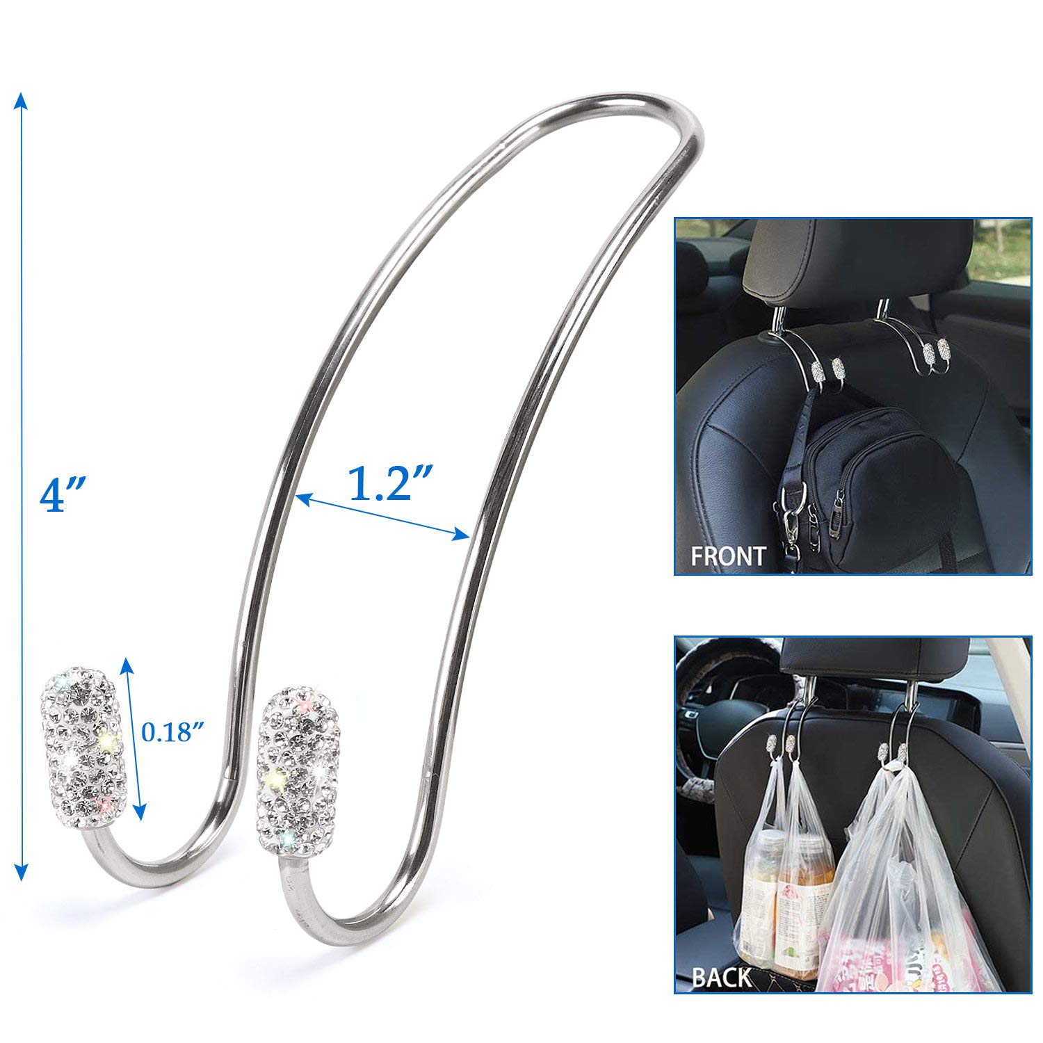 Stylish Bling Car Accessories Set for Women - Diamond Headrest Covers, Dual USB Charger, Backseat Hooks, Cup Holder & Tire Valve Caps (White) | Perfect Gift for Car Lovers & Fashionable Drivers