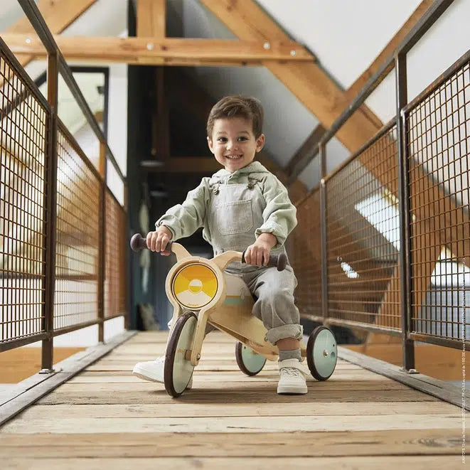 Janod Rocking Tricycle for Toddlers - Wooden Ride-On Toy with Safety Features - Perfect for Indoor & Outdoor Play, Birthday Gifts, and Early Childhood Development