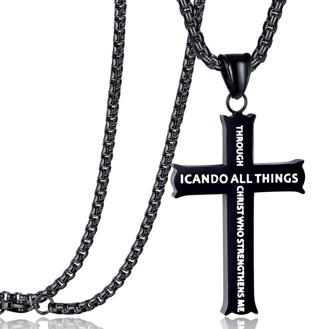 Philippians 4:13 Cross Pendant Necklace - Stainless Steel Bible Jewelry for Men & Women - Perfect for Daily Wear & Gifts