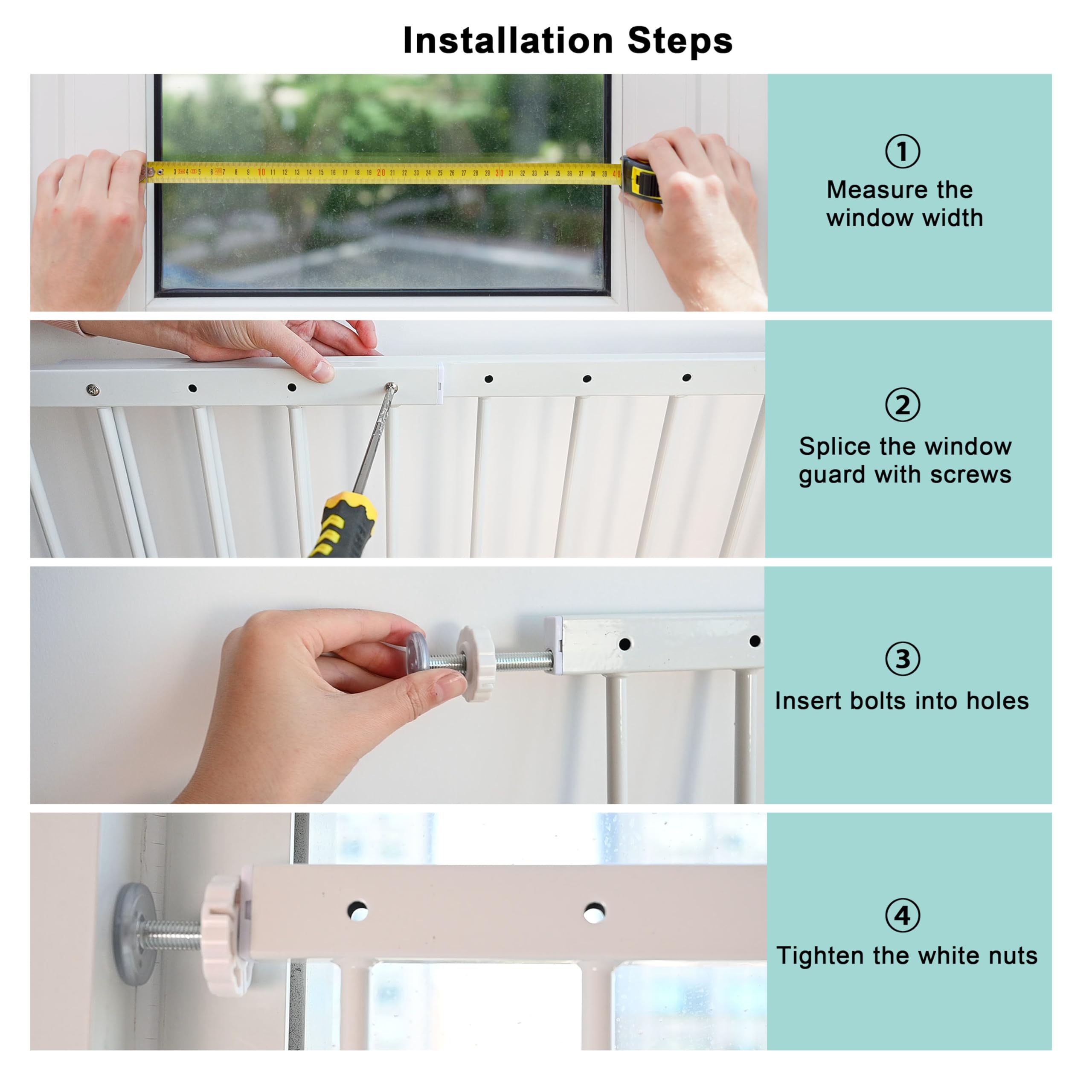 Child Safety Window Guards - White Metal Window Bars for Home Security (2-Pack, 31.5