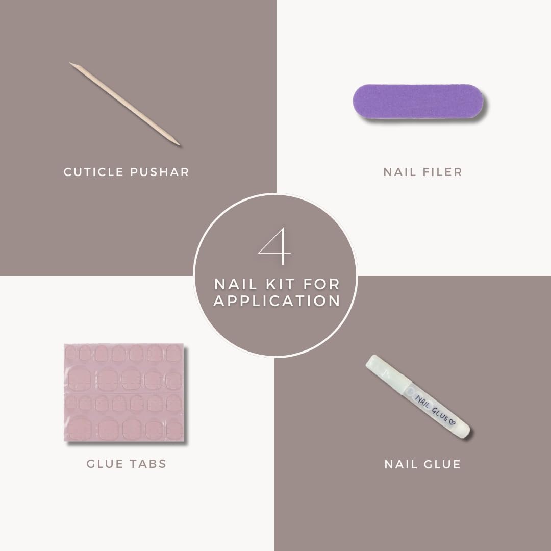 Nude Marble Press On Nails - 20 Pcs Acrylic Stick On Nails with Glue Tabs | Reusable, Easy to Apply & Long Lasting Fake Nails for Women | Perfect for Weddings, Parties & Everyday Wear