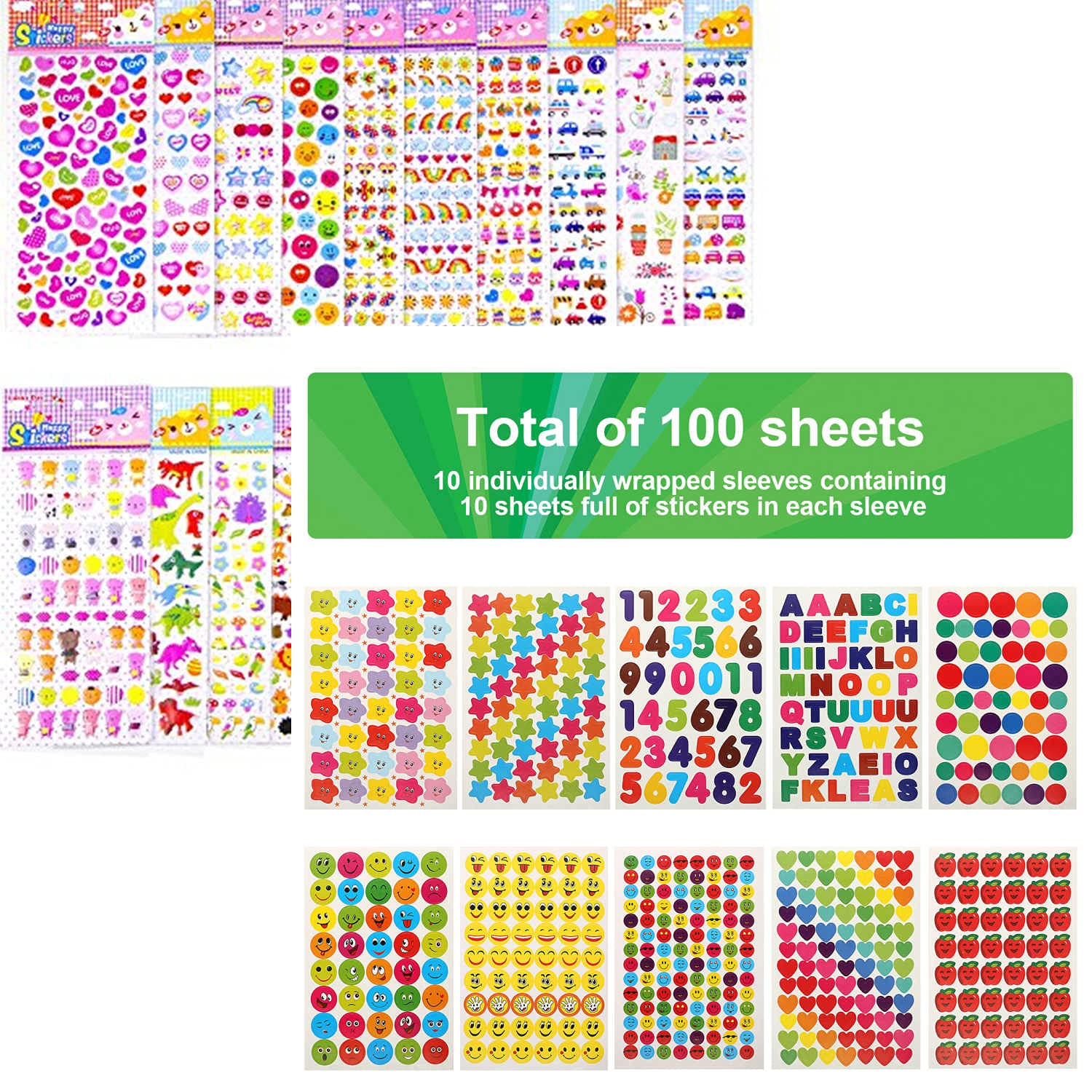 20 Cute Sticker Sheets for Girls & Teachers - 5800 pcs Kids Reward Stickers for Classroom & Crafts