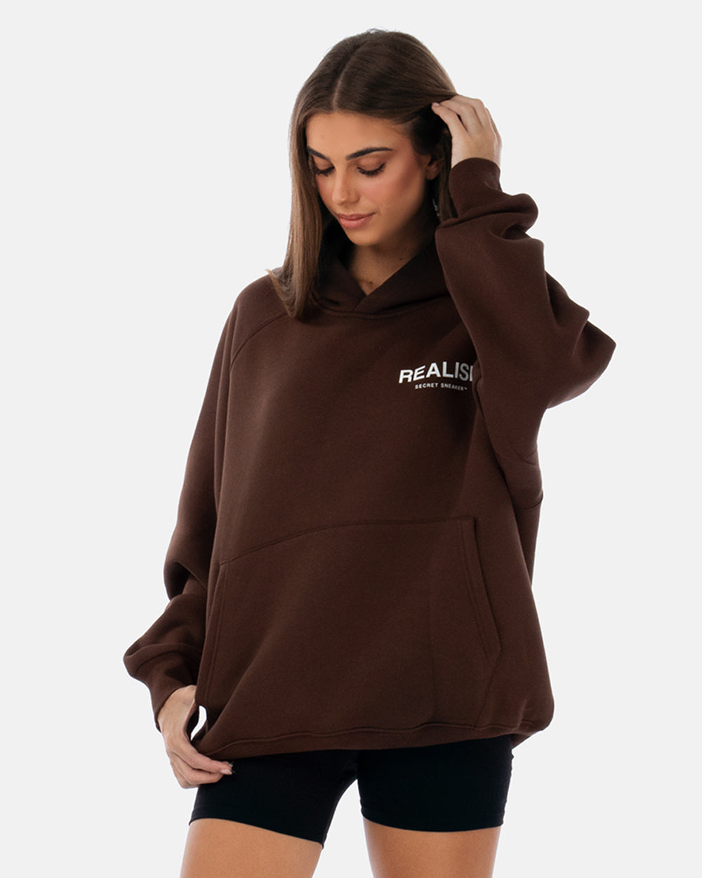 SSS Realism Back Logo Hoodie - Mocha Brown Pullover for Men & Women | Casual Streetwear, Loungewear & Winter Fashion