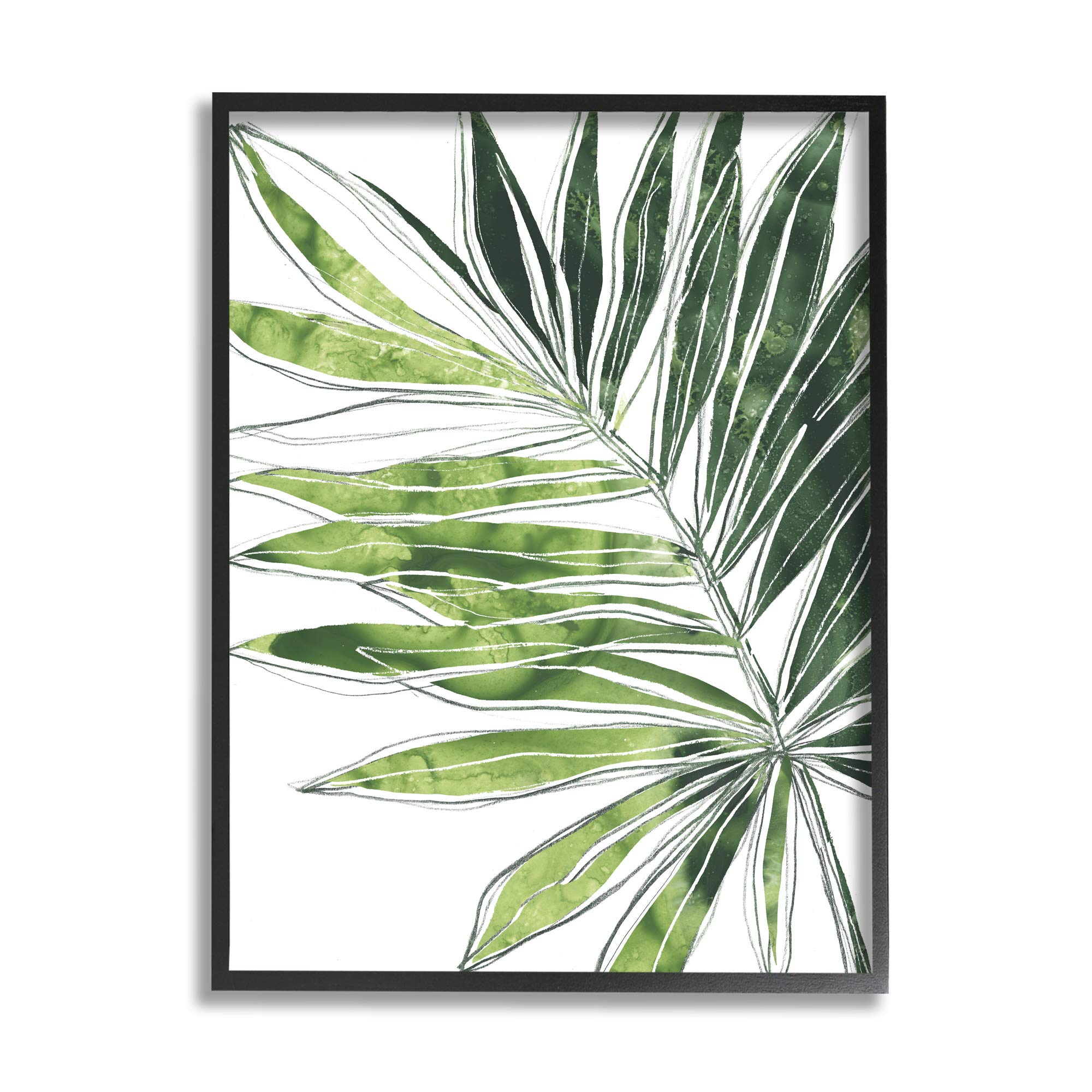 Stupell Industries Tropical Green Plant Expressive Palm Linework Wall Art - Modern Botanical Decor for Living Room, Bedroom & Office