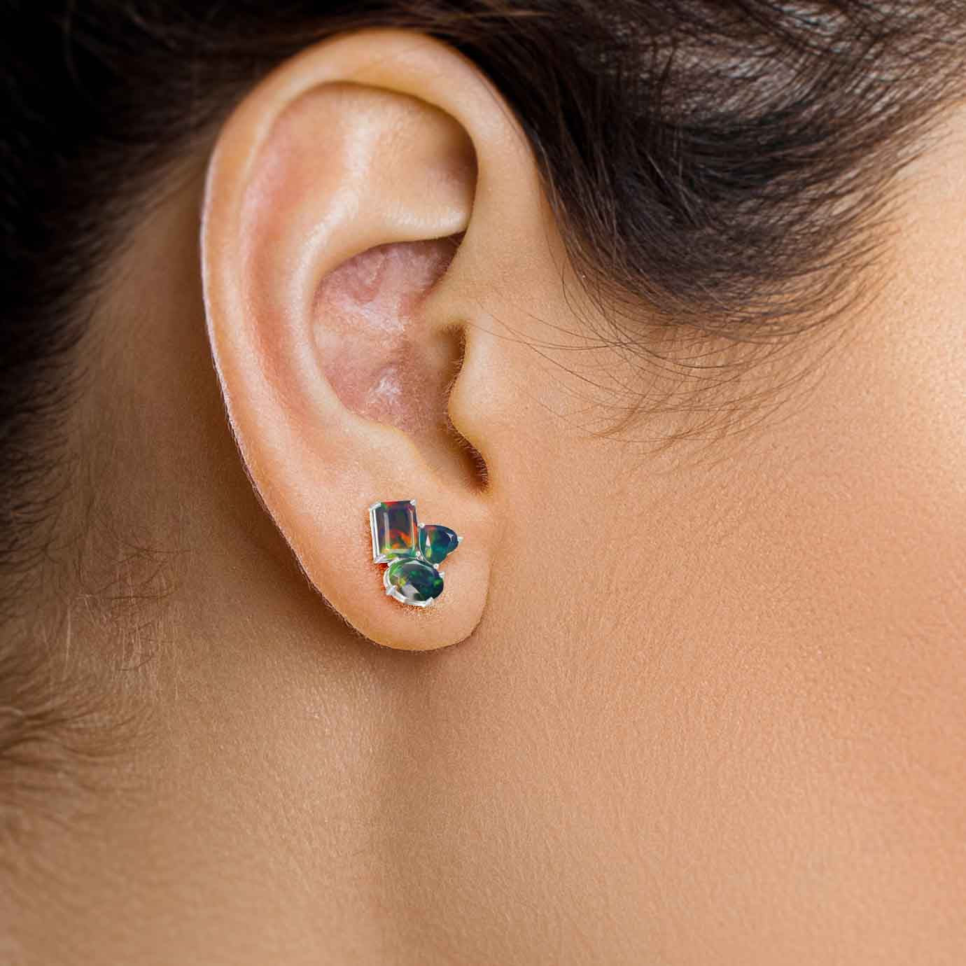 Black Opal Stud Earrings for Women - Multi-Shape Stone Dangle Earrings for Daily Wear & Special Occasions
