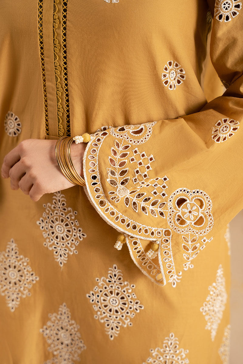 MEADOW GOLD 3-Piece Chikankari Embroidered Suit Set for Women | Traditional Indian Kurti with Dupatta & Pants | Perfect for Weddings, Festivals & Special Occasions