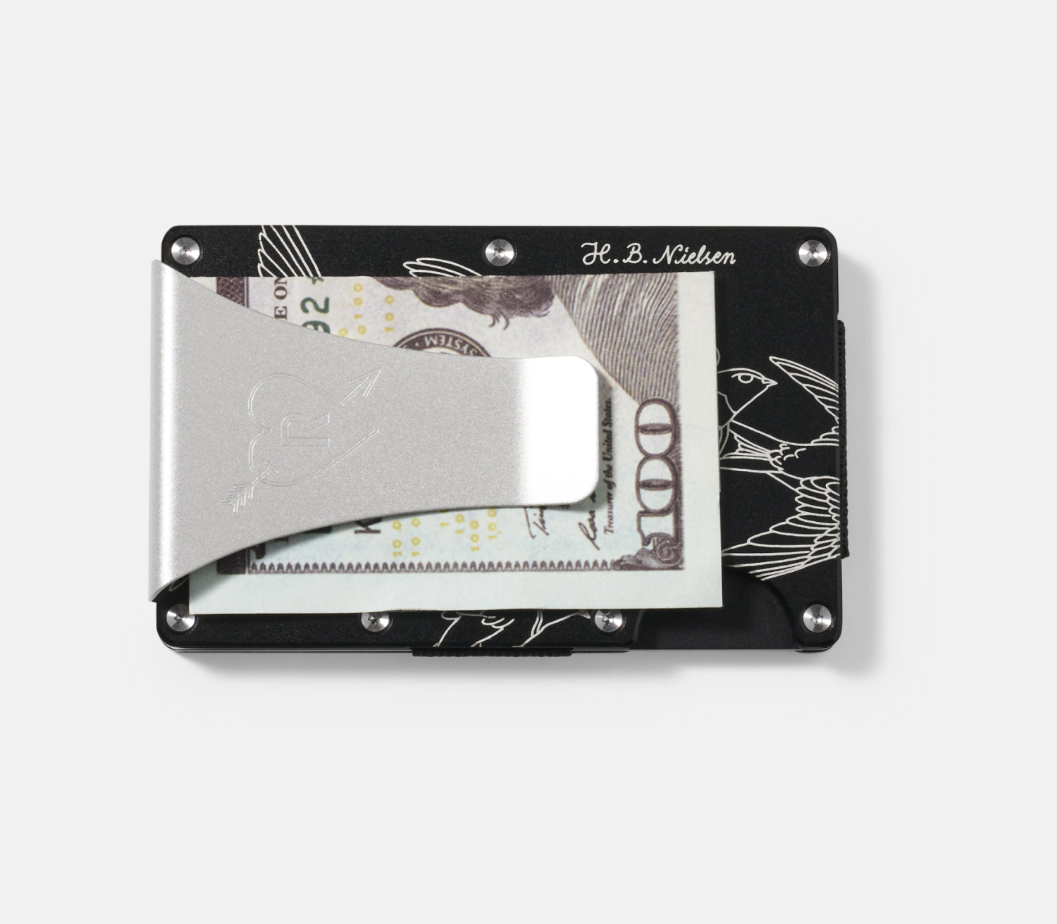 Ridge Wallet H.B. Nielsen Silver Swallows - Slim RFID Blocking Metal Wallet for Men - Perfect for Everyday Carry, Travel & Minimalist Lifestyle