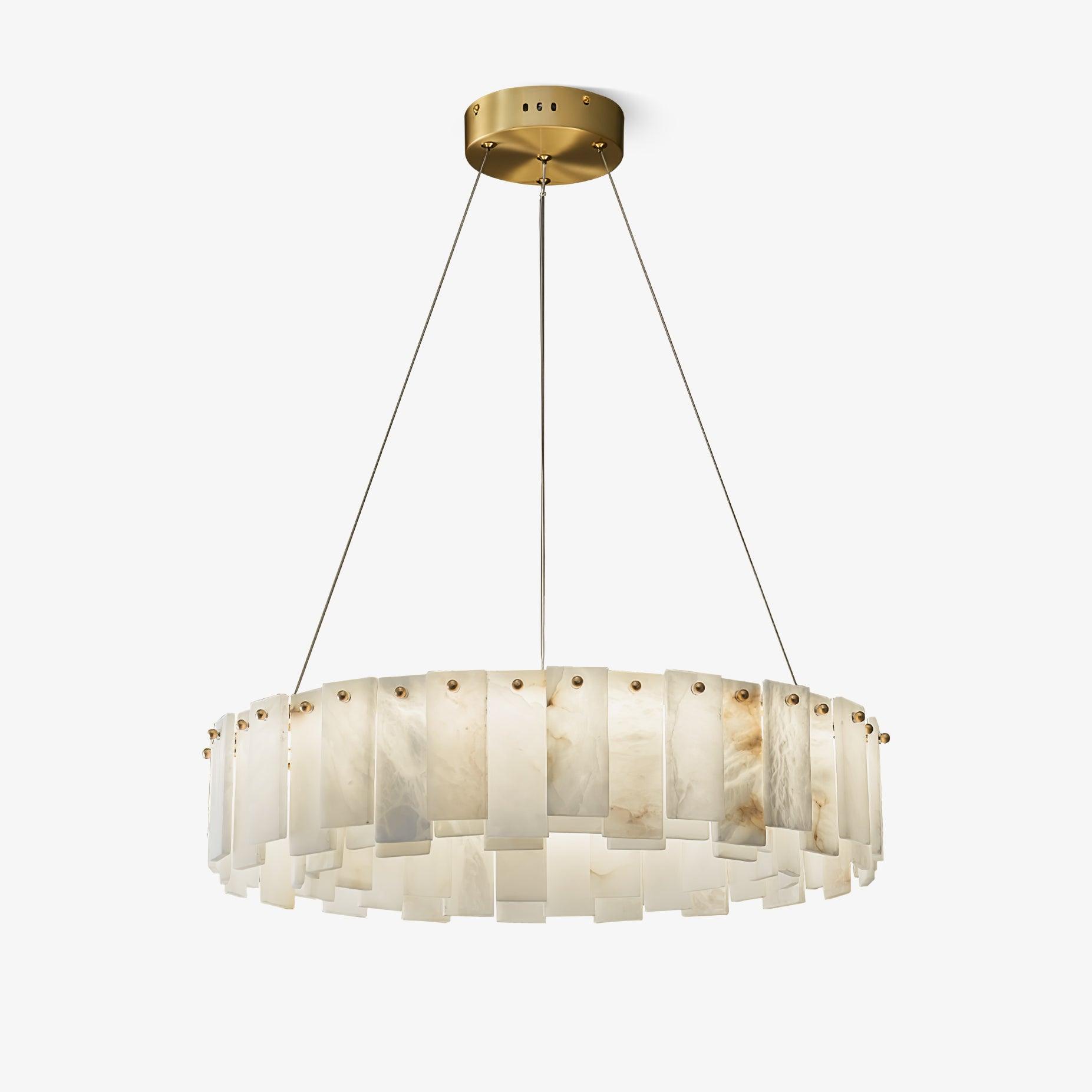 Celestial Alabaster Round Chandelier - Modern Crystal Ceiling Light Fixture for Dining Room, Bedroom & Living Room Decor | Elegant Lighting for Home & Wedding Venues