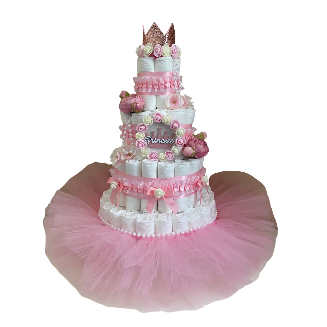 4-Tier Princess Diaper Cake for Baby Girls - Newborn Diaper Gift Set with 12 Diapers | Perfect for Baby Showers, Gender Reveals & Welcome Home Decor