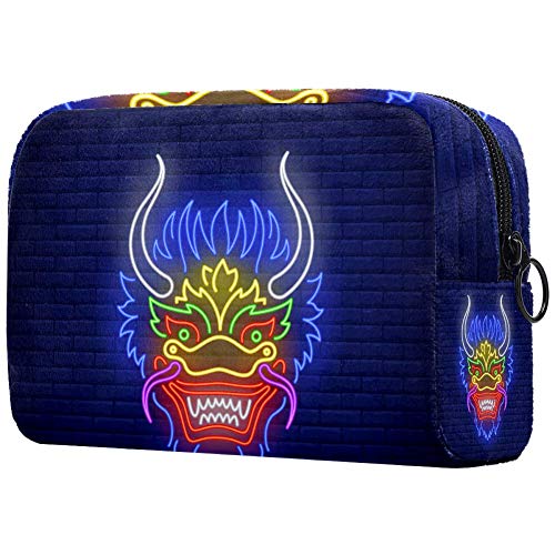 TIKISMILE Dragon Head Neon Sign Large Makeup Bag - Waterproof Travel Toiletry Bag & Cosmetic Organizer for Women & Girls - Perfect for Travel, Gym, Beach & Daily Essentials Storage