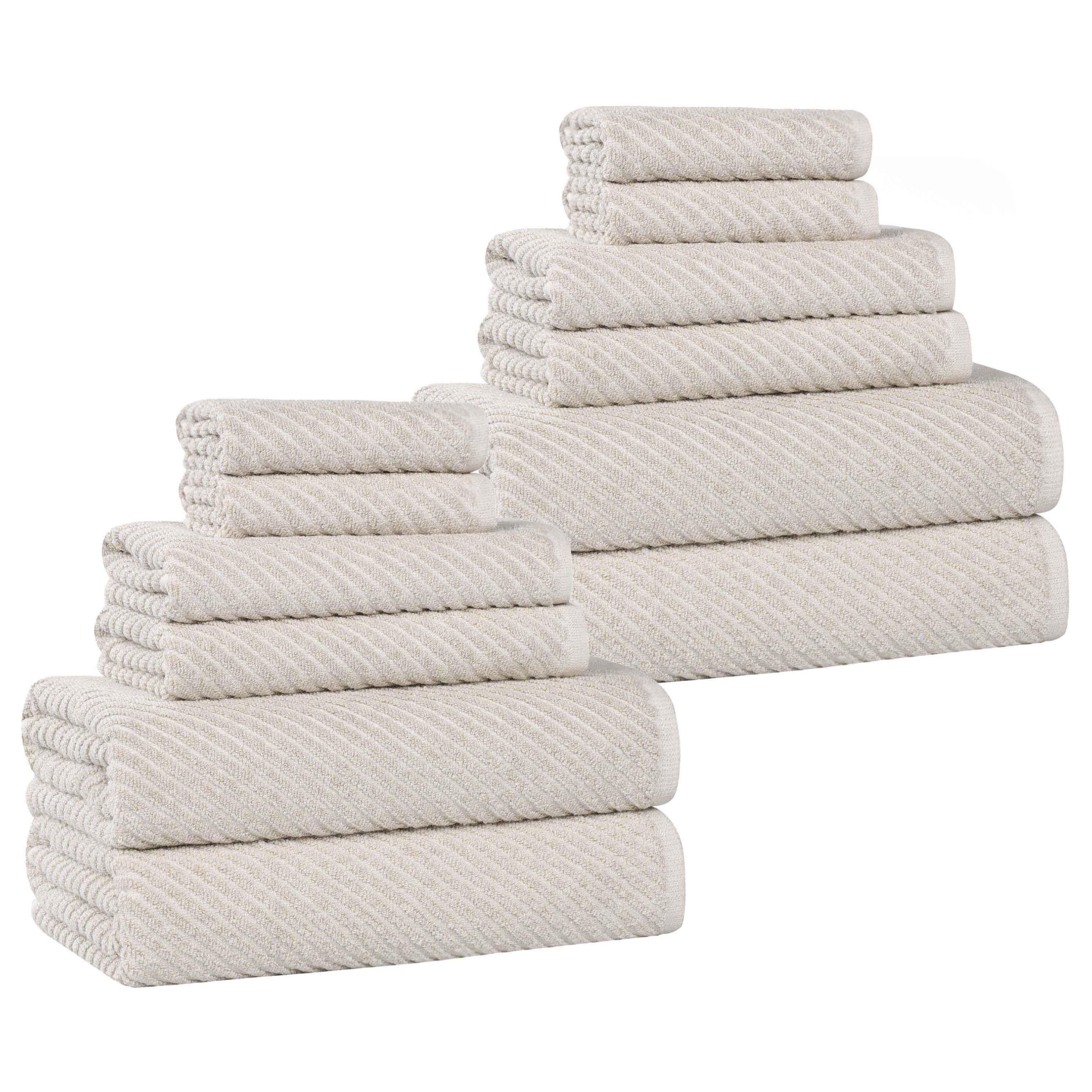 Amelia 12-Piece Cotton Blend Towel Set - Medium Weight Diagonal Stripes for Bath, Spa & Beach - Soft & Absorbent Luxury Towels
