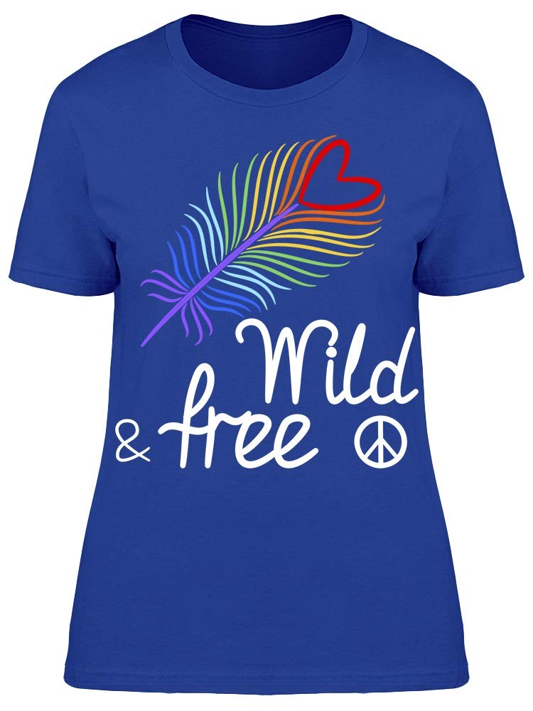Wild Free Rainbow Feather Graphic T-Shirt for Women | Soft Cotton Casual Tee | Perfect for Festivals, Parties & Everyday Wear