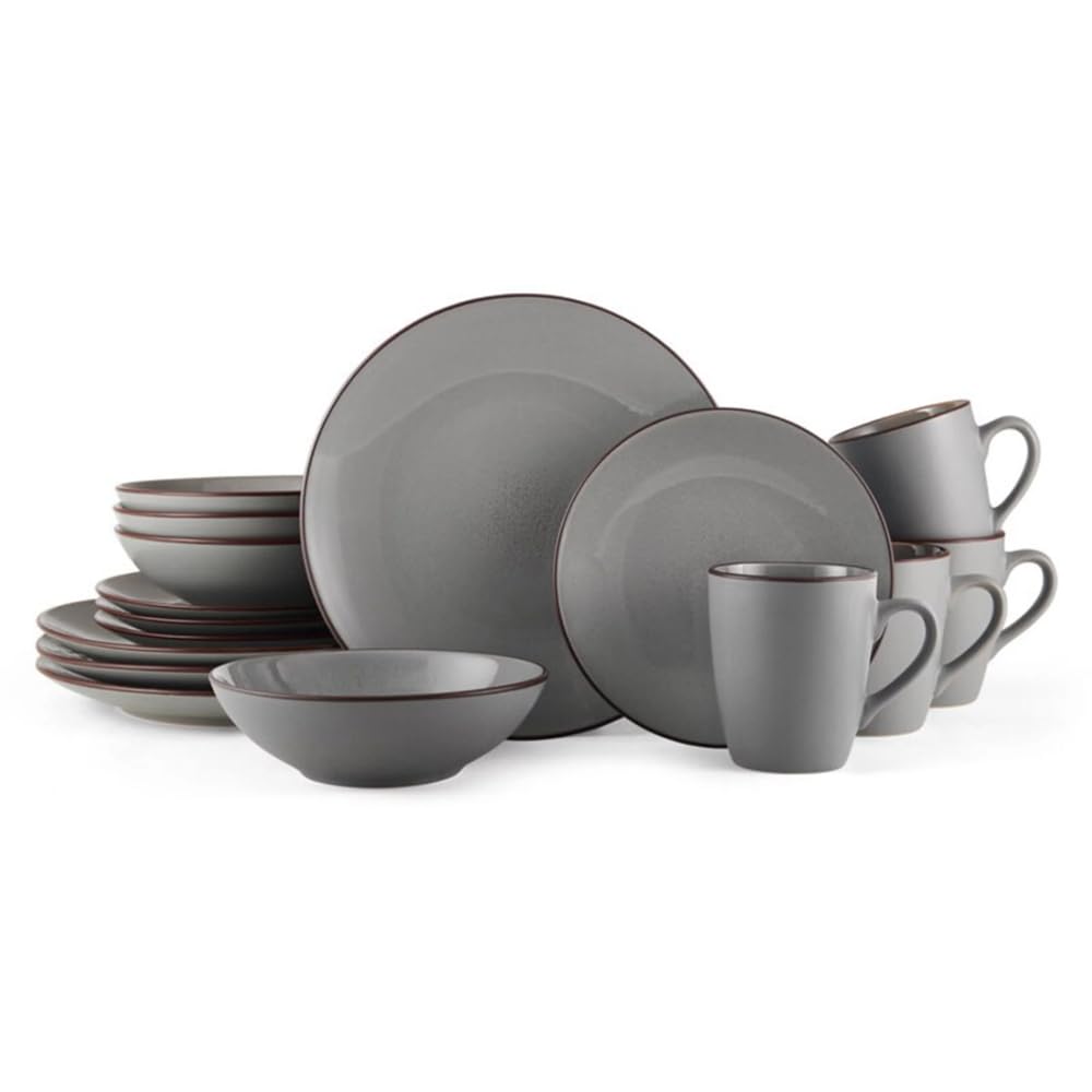 IHIPPO 16-Piece Stoneware Dinnerware Set in Gray - Plates, Bowls & Serving Dishes for 4 People | Durable Round Dish Set for Everyday Dining, Dinner Parties & Family Meals