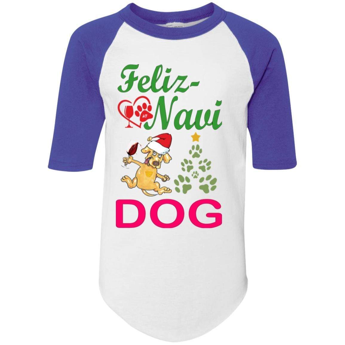 Feliz Navi Dog Youth Colorblock Raglan Jersey - Trendy Christmas Sweater for Dogs | Perfect for Holiday Photos & Festive Gatherings