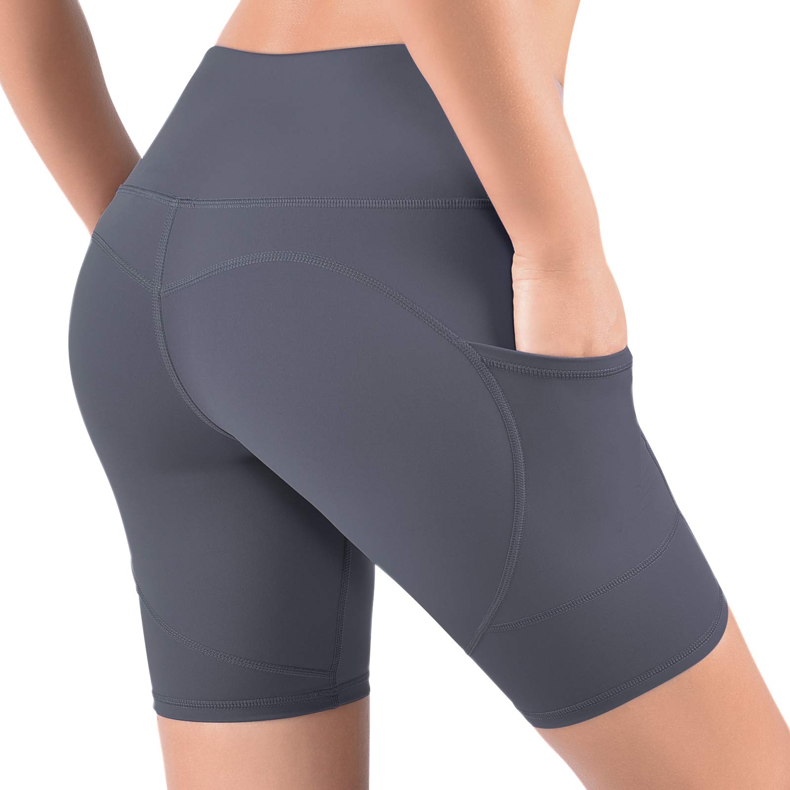 OOPOR High Waist Yoga Shorts for Women - Tummy Control Workout Running Gym Compression Spandex Shorts with Side Pockets | Perfect for Yoga, Cycling, Fitness & Lounge Wear