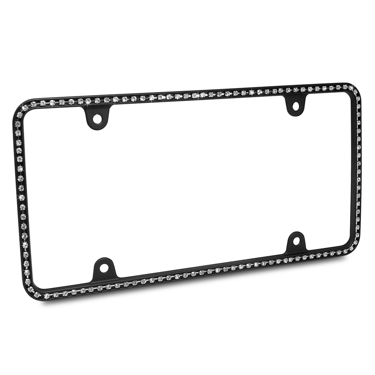 Slim Clear Crystal Matte Black Metal License Plate Frame for Cars & Trucks