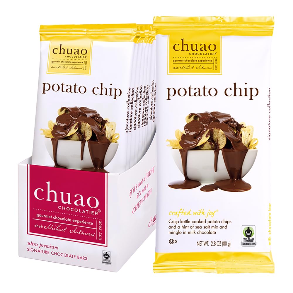 Chuao Chocolatier Potato Chip Milk Chocolate Bars - Gourmet No Preservatives Chocolate - 12 Count Pack for Gifts, Christmas, Birthday, Thank You, Care Packages - Perfect for Parties, Office Treats & Dessert Platters