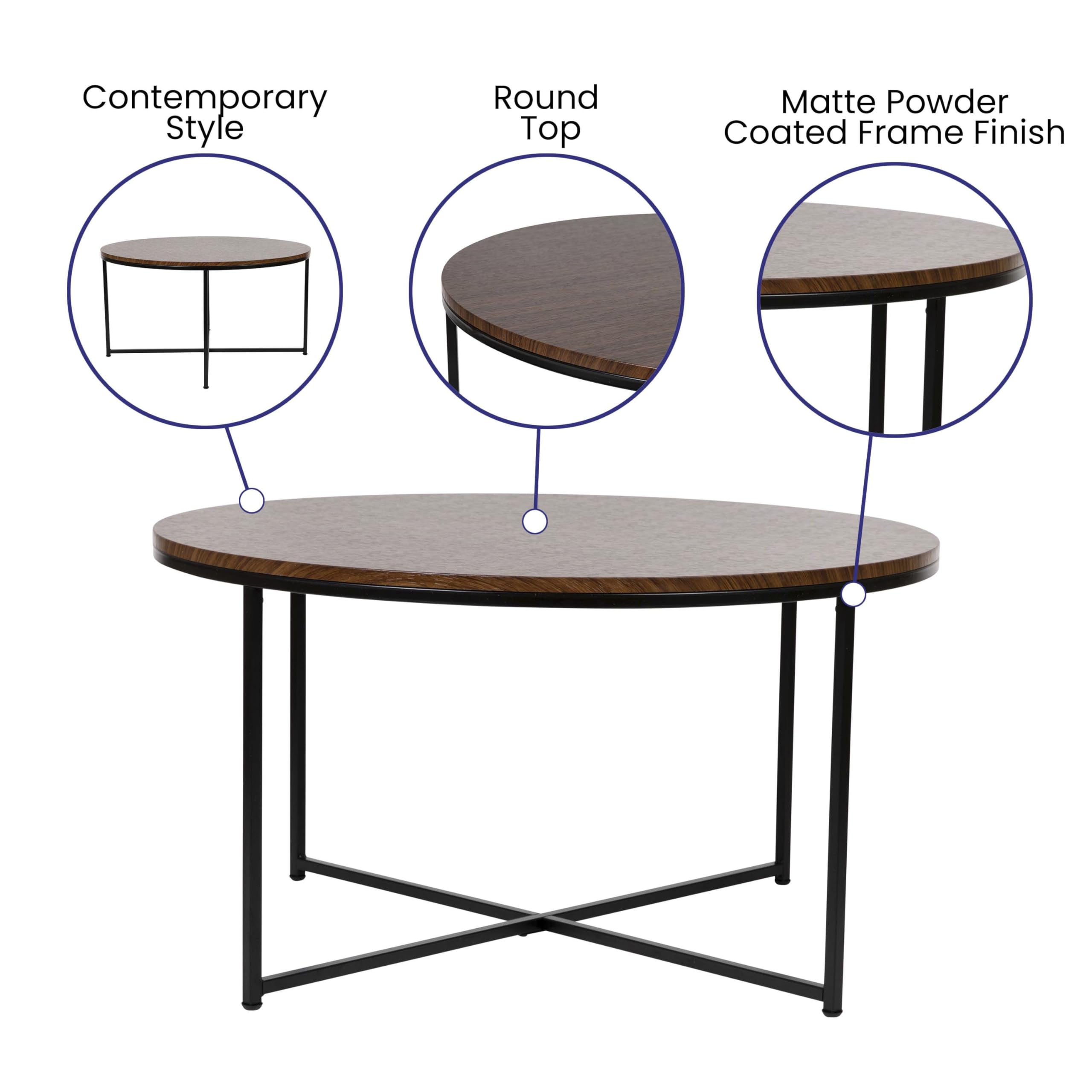 Hampstead Collection Modern Walnut Finish Coffee Table with Crisscross Matte Black Frame - Stylish Living Room Centerpiece for Home Decor