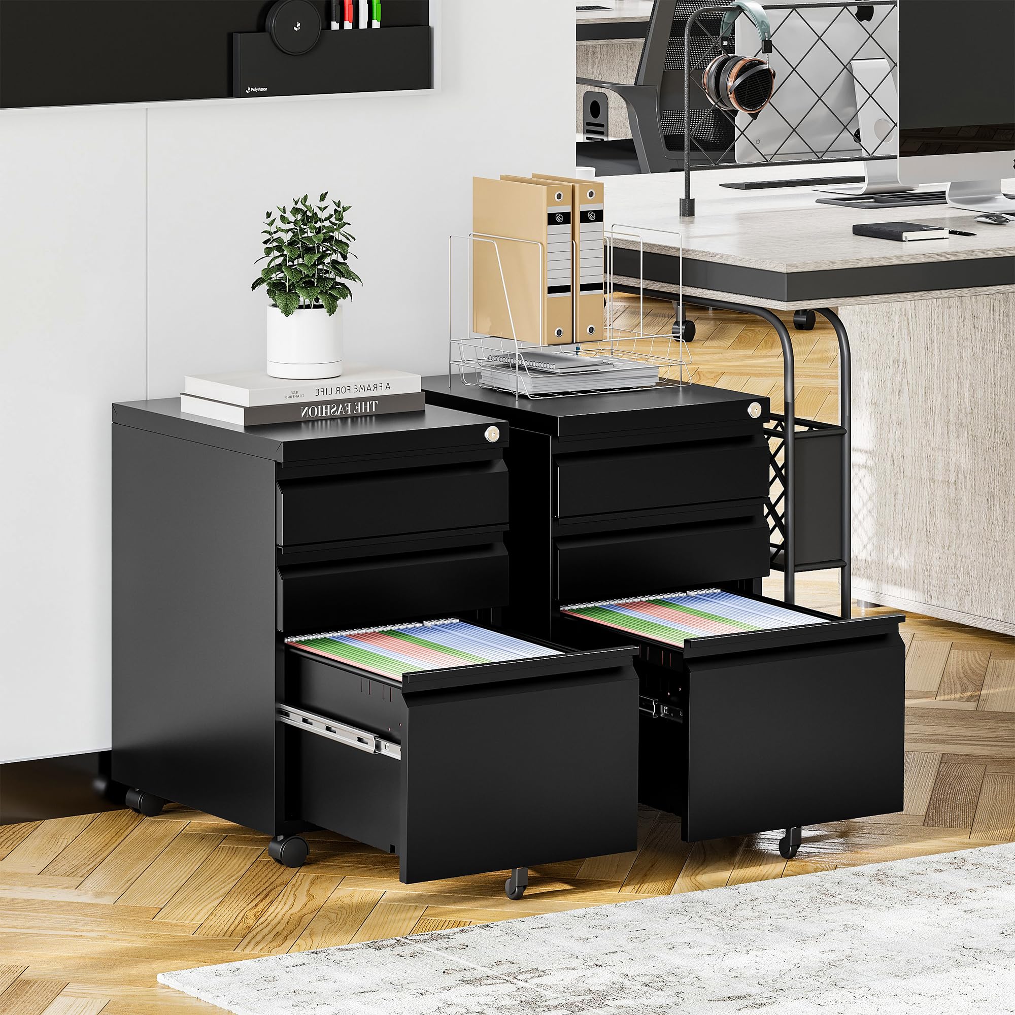 STANI 3-Drawer Locking Mobile File Cabinet with Wheels - Rolling Metal Office Storage Cabinet for Under Desk Use - Fully Assembled for Easy Setup - Perfect for Home Office, School, and Workspace Organization