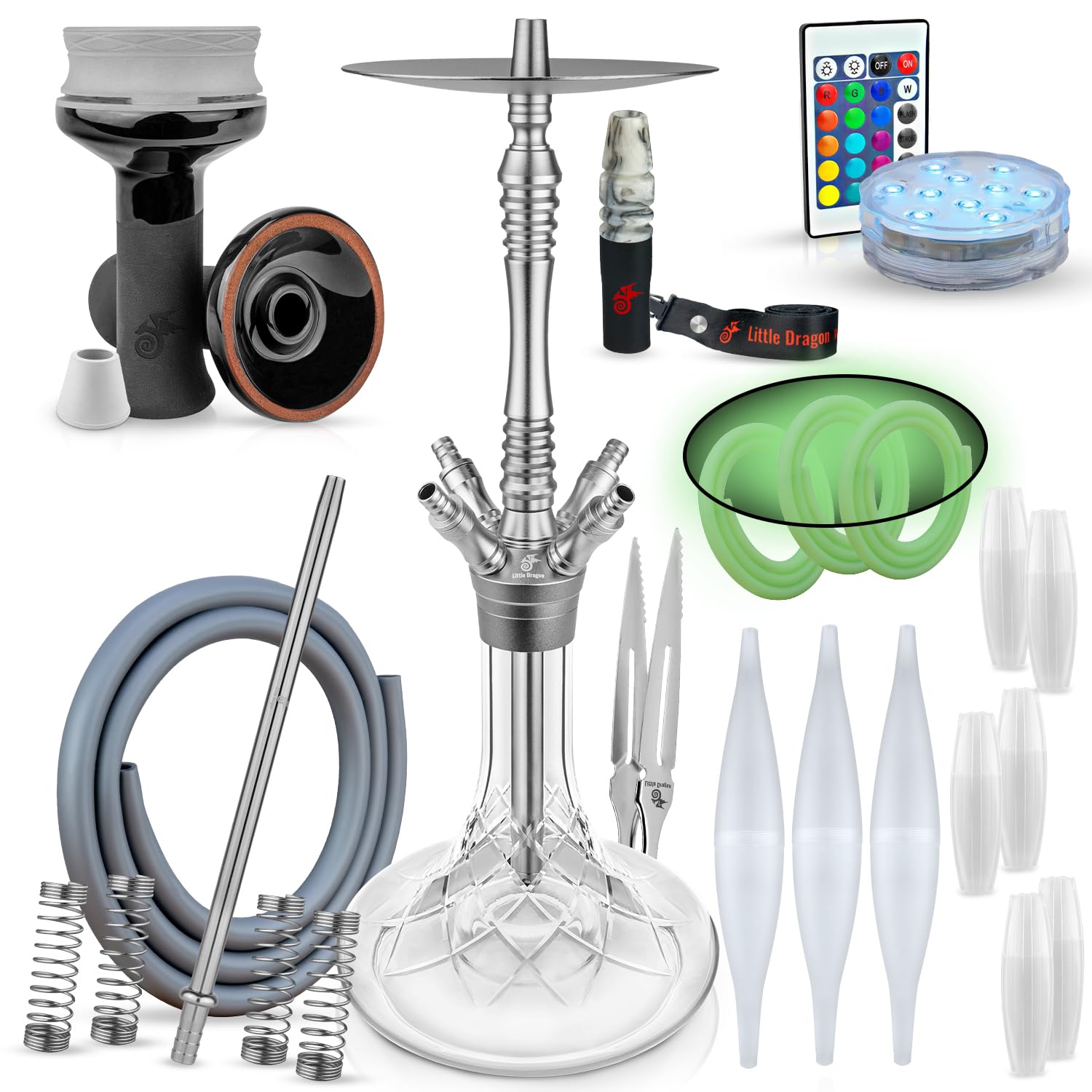 Premium Hookah Set with 4 Hoses - Elegant & Flavorful Hookah Pipe with Click System & Accessories for Ultimate Smoking Experience - Perfect for Parties, Lounges & Relaxation
