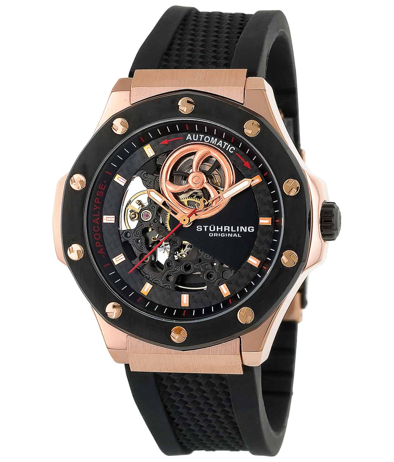Black Dial / Rose Case / Black Silicone Strap Rose Gold Layered Deployant Buckle