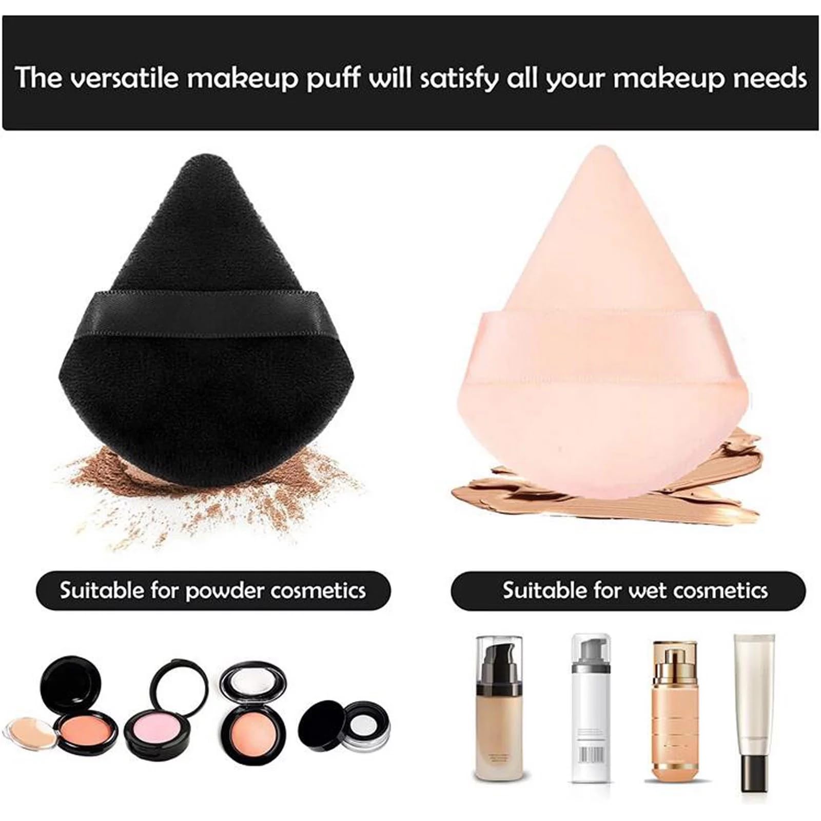 Felofix 6-Piece Velour Powder Puff Set - Soft Triangle Makeup Sponges for Loose & Body Powder, Foundation Blending Beauty Tools (Multicolor) - Perfect for Professional Makeup Application & Travel Touch-Ups