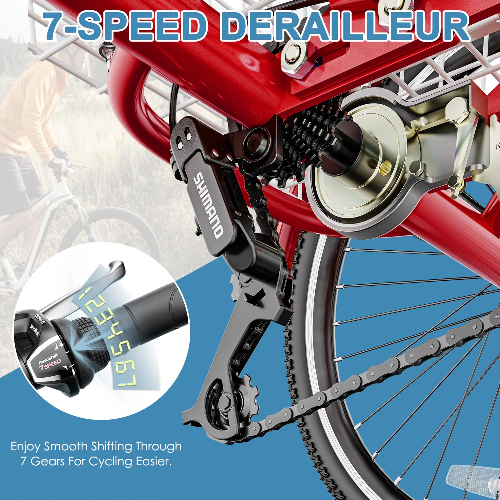 **DoCred Adult Tricycles - 7-Speed 3-Wheel Bikes for Seniors, Women & Men (20/24/26 Inch) with Shopping Basket - Comfortable & Stable Cruiser Trike for Grocery Shopping, Leisure Rides & Outdoor Exercise**
