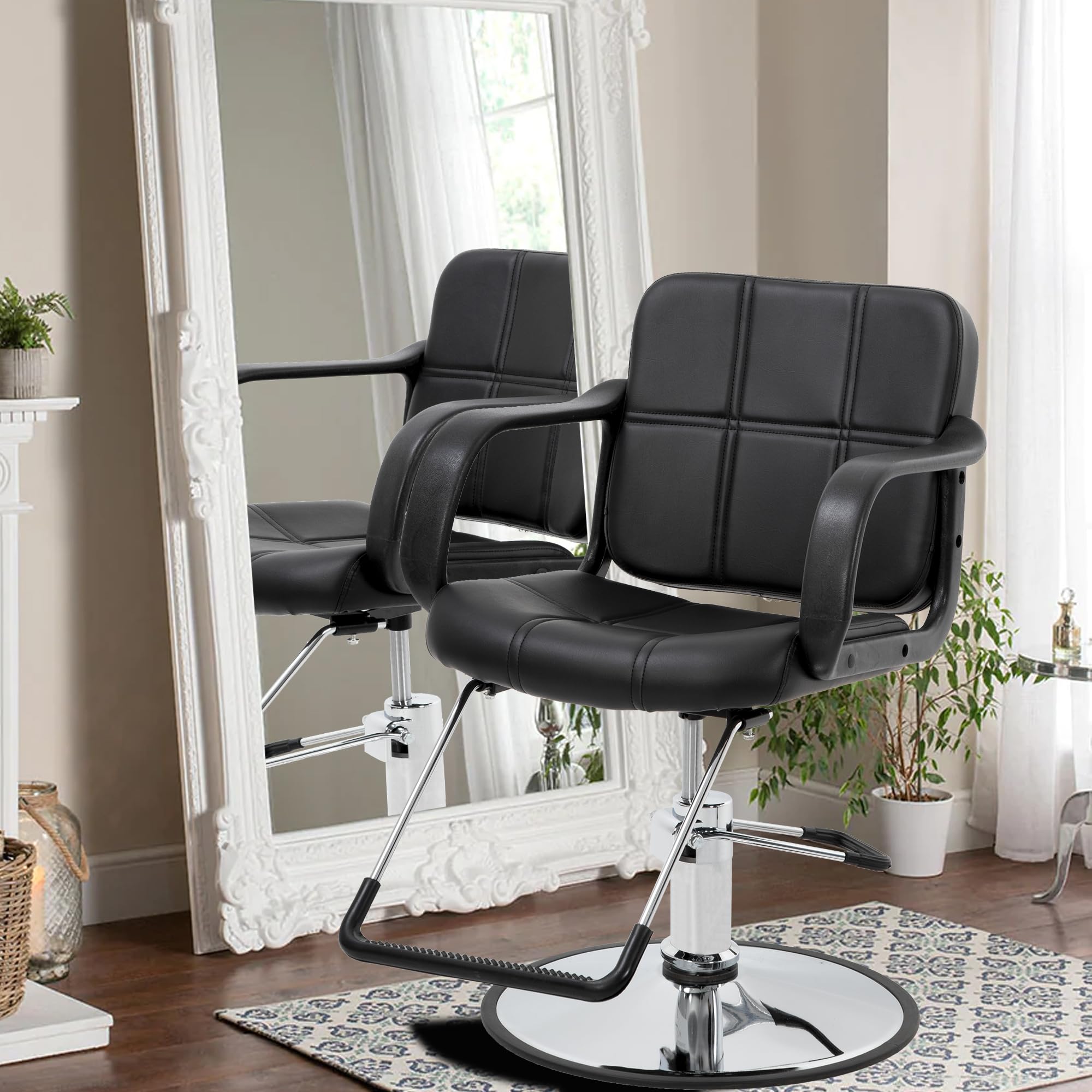 Premium Hydraulic Barber Chair - 360° Swivel & Reclining Salon Chair for Professional Hair Stylists | Heavy-Duty Beauty Salon Equipment in Black | Perfect for Barber Shops, Hair Salons & Styling Studios