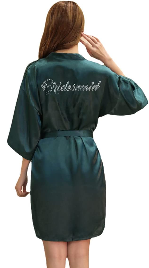 Bridesmaid Satin Robe with Rhinestones - Wedding Sleepwear & Party Dress
