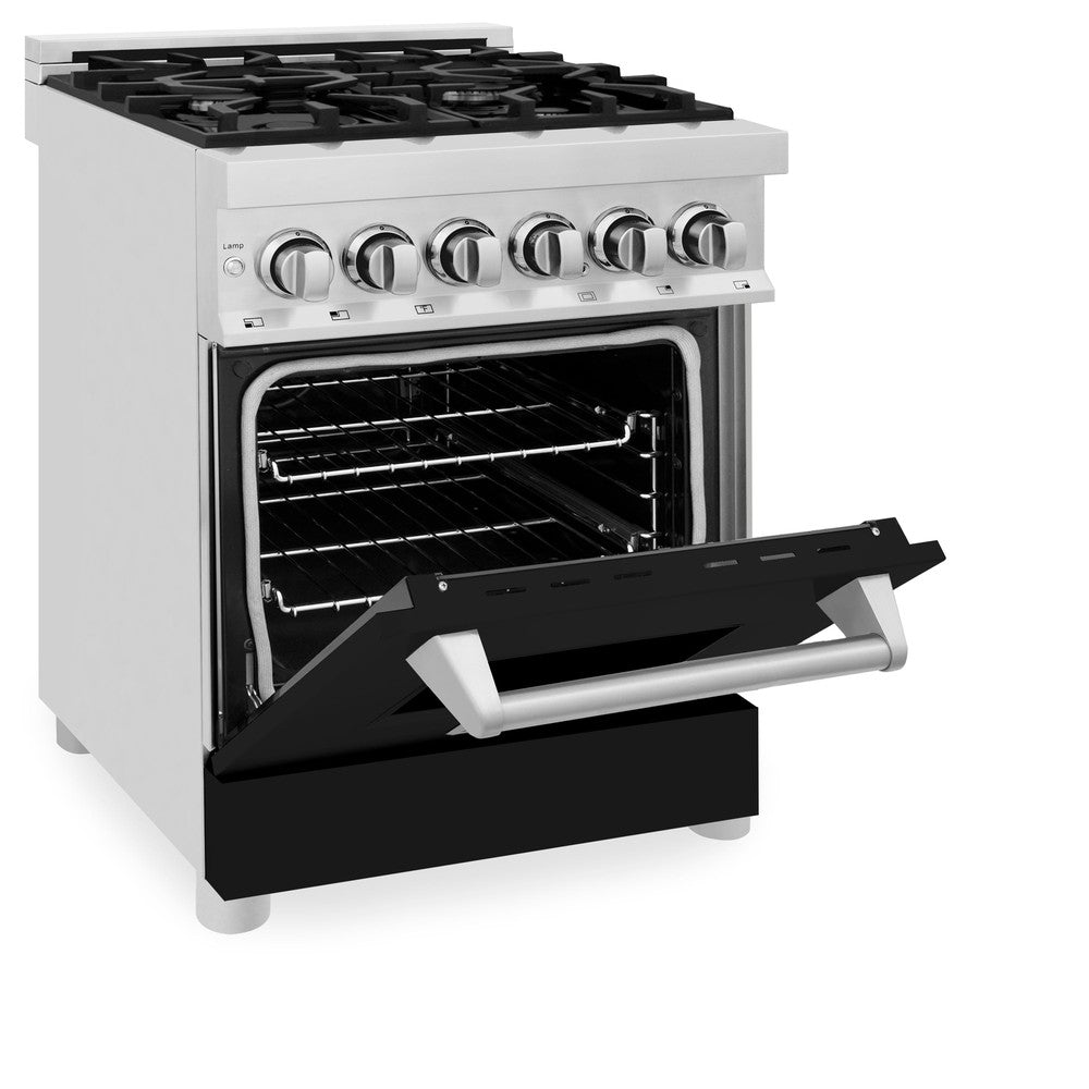 ZLINE 24 Inch 2.8 Cu. Ft. Dual Fuel Range - 4 Burner Gas Cooktop & Electric Convection Oven - Stainless Steel with Black Matte Door (RA BLM 24) - Perfect for Modern Kitchens & Professional Cooking
