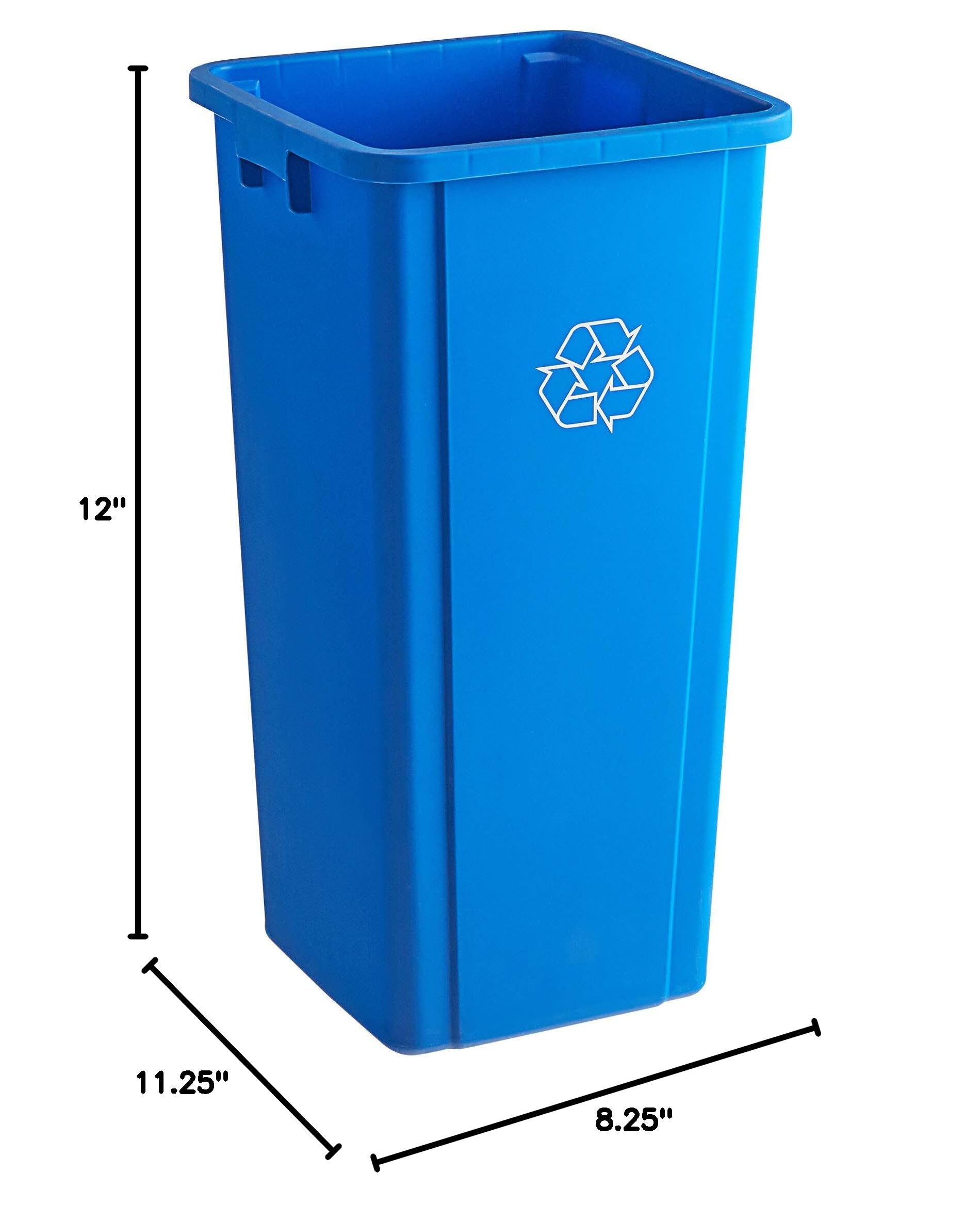 PRO&Family 92 Qt (23 Gallon/87 Liter) Blue Square Recycling Bin with Lid & Bottle/Can Hole - Heavy Duty Kitchen Trash Can, Plastic Garbage Bin for Home, Office, Garage & Outdoor Waste Management