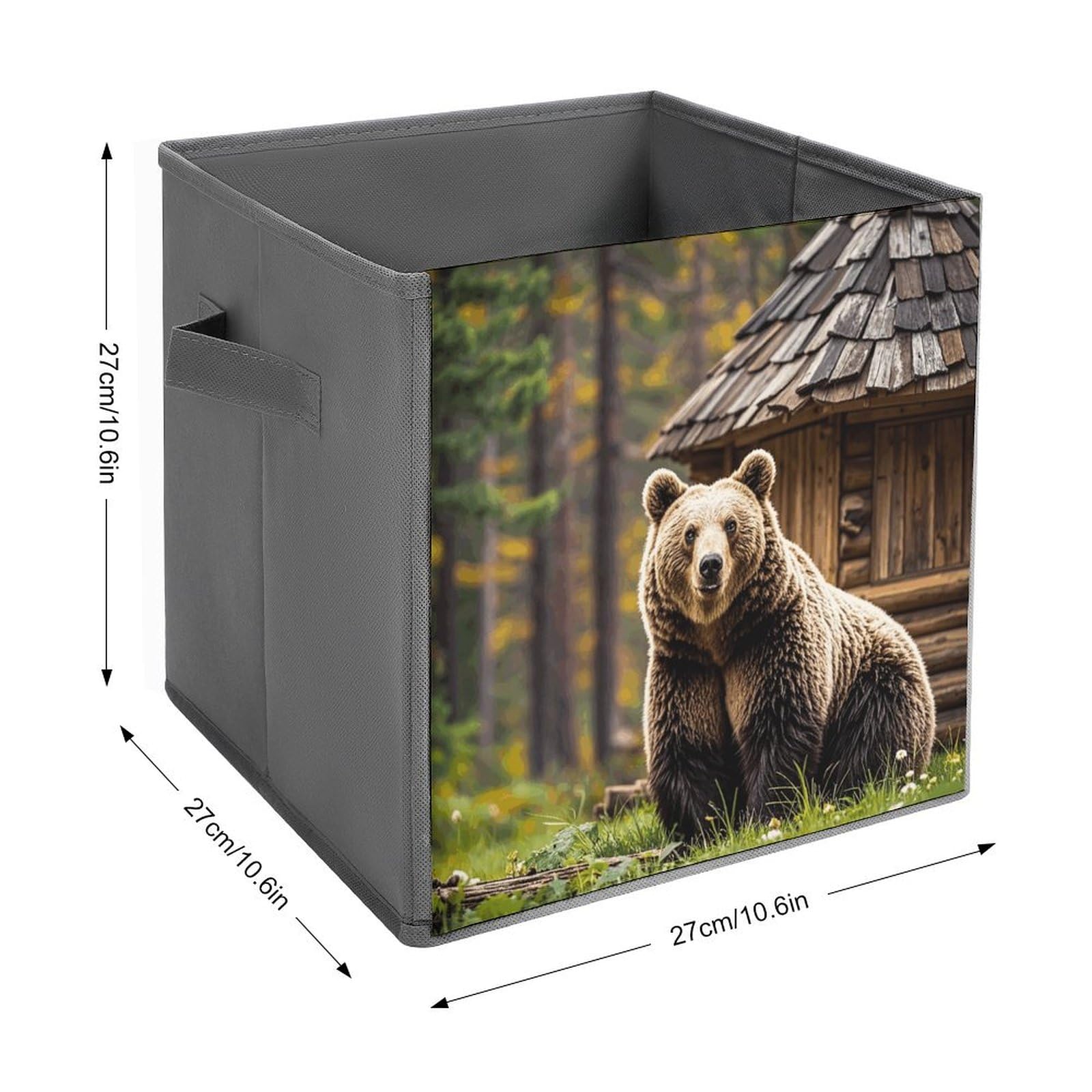Collapsible Storage Bins 2-Pack - Stackable Foldable Storage Containers with Handles, Brown Bear Forest Lodge Design - Home Organization Cube Baskets for Closet, Nursery, Office & Living Room Storage
