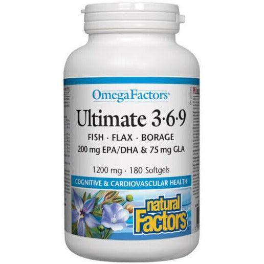 Natural Factors Omega 3-6-9 Softgels 180 Count - Triple Strength Fish Flax & Borage Oil Blend - Supports Heart, Brain & Joint Health - Perfect for Daily Wellness & Active Lifestyles