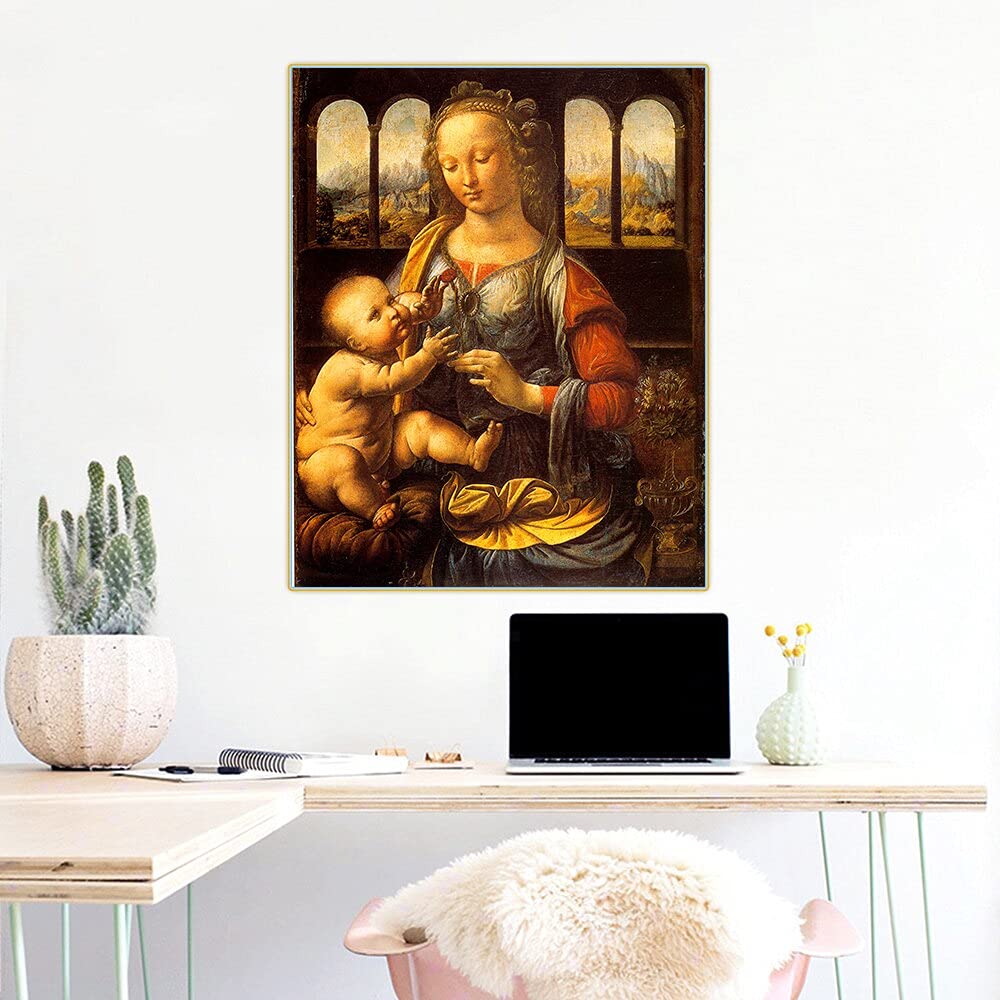 Leonardo da Vinci Madonna with Clove Canvas Wall Art - 20x25 Inch Unframed Renaissance Painting Reproduction, Famous Artwork for Bedroom, Living Room, Farmhouse Decor - Perfect Gift for Art Lovers & Home Decoration