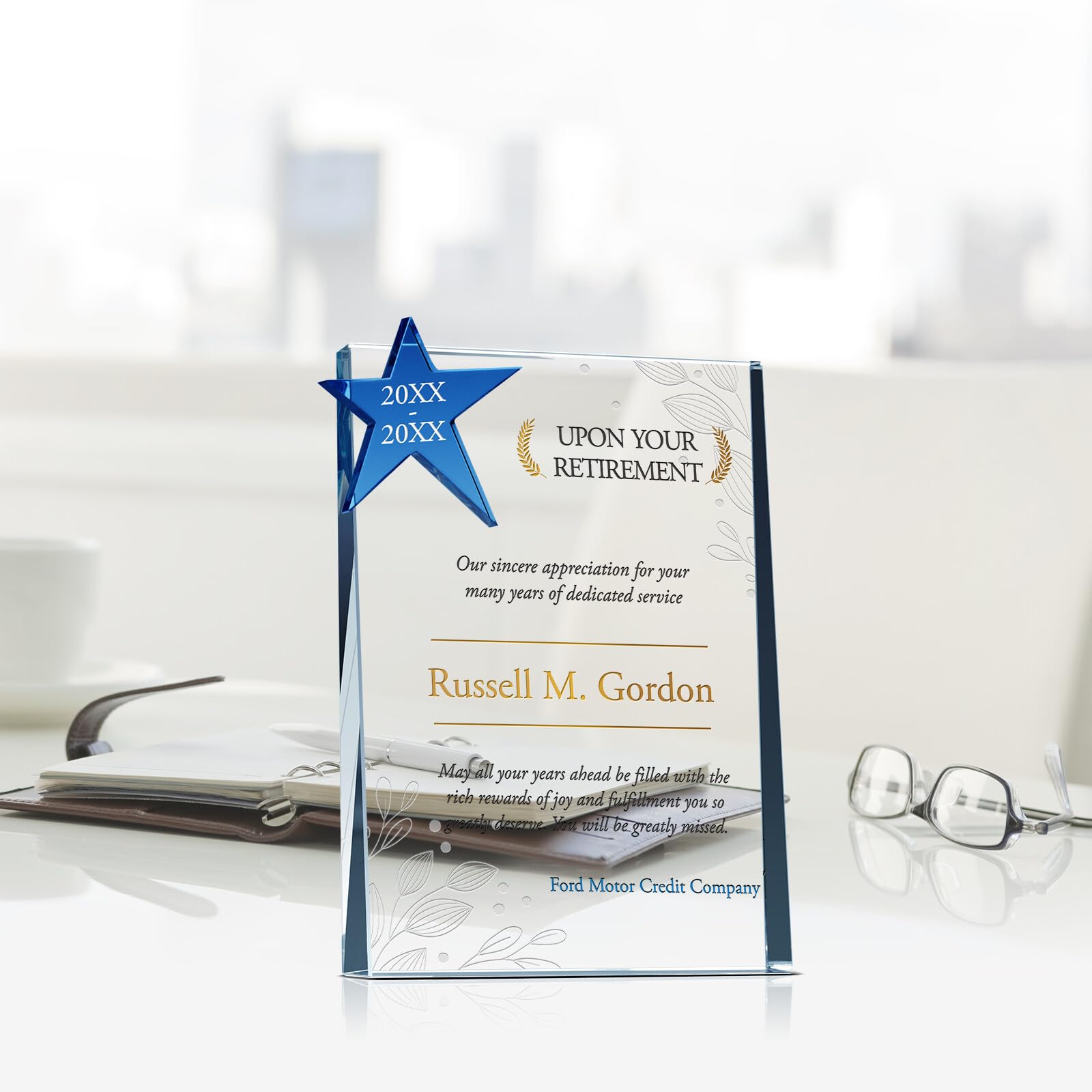Custom Retirement Plaque for Men & Women - Personalized Crystal Star Award with Name & Date - Unique Farewell Gift for Coworkers (8 Inch) - Perfect for Office Celebrations & Retirement Parties