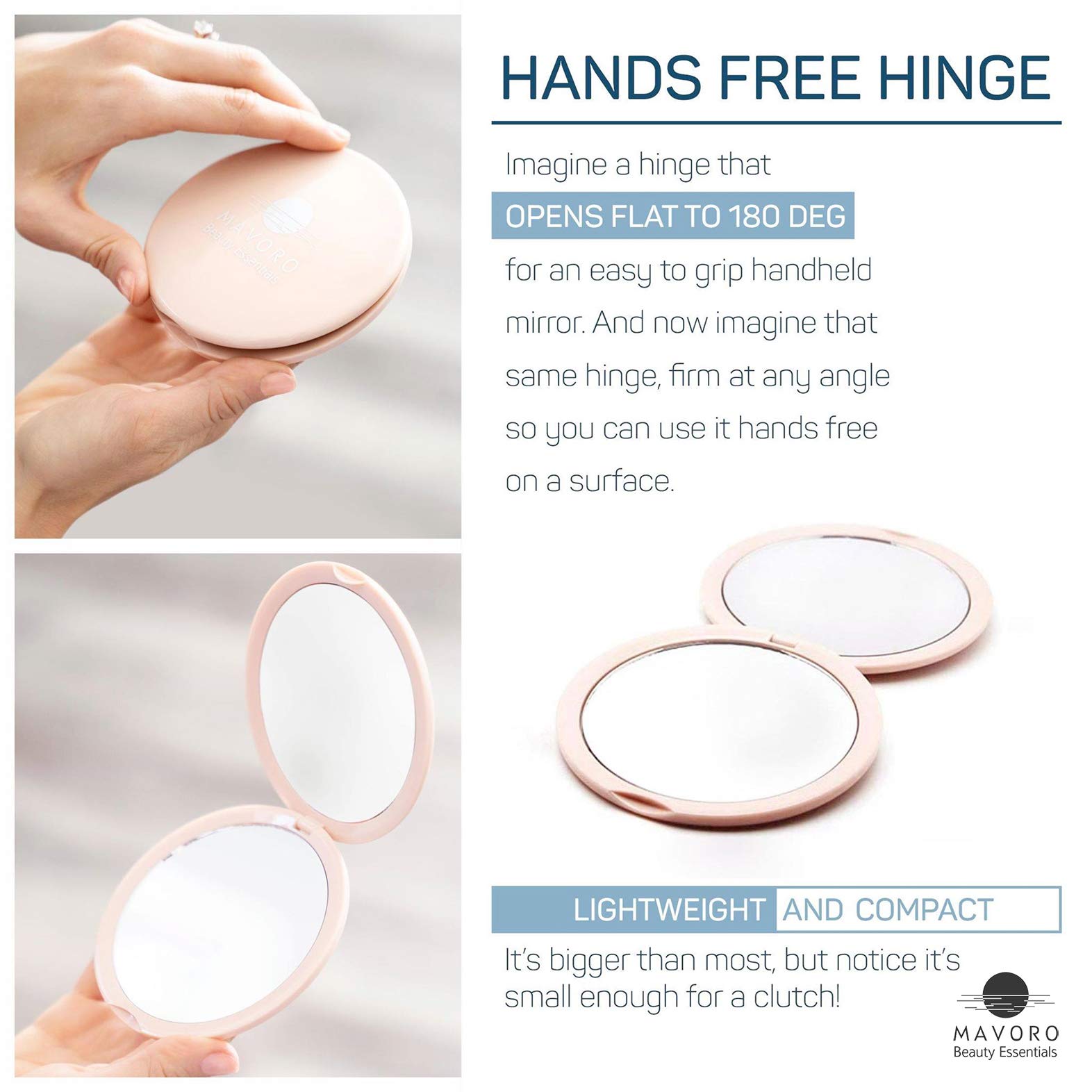 10x Magnifying Compact Mirror - Travel Makeup Mirror for Purse, Distortion Free & Portable, Perfect for On-the-Go Touch Ups (Millennial Pink)