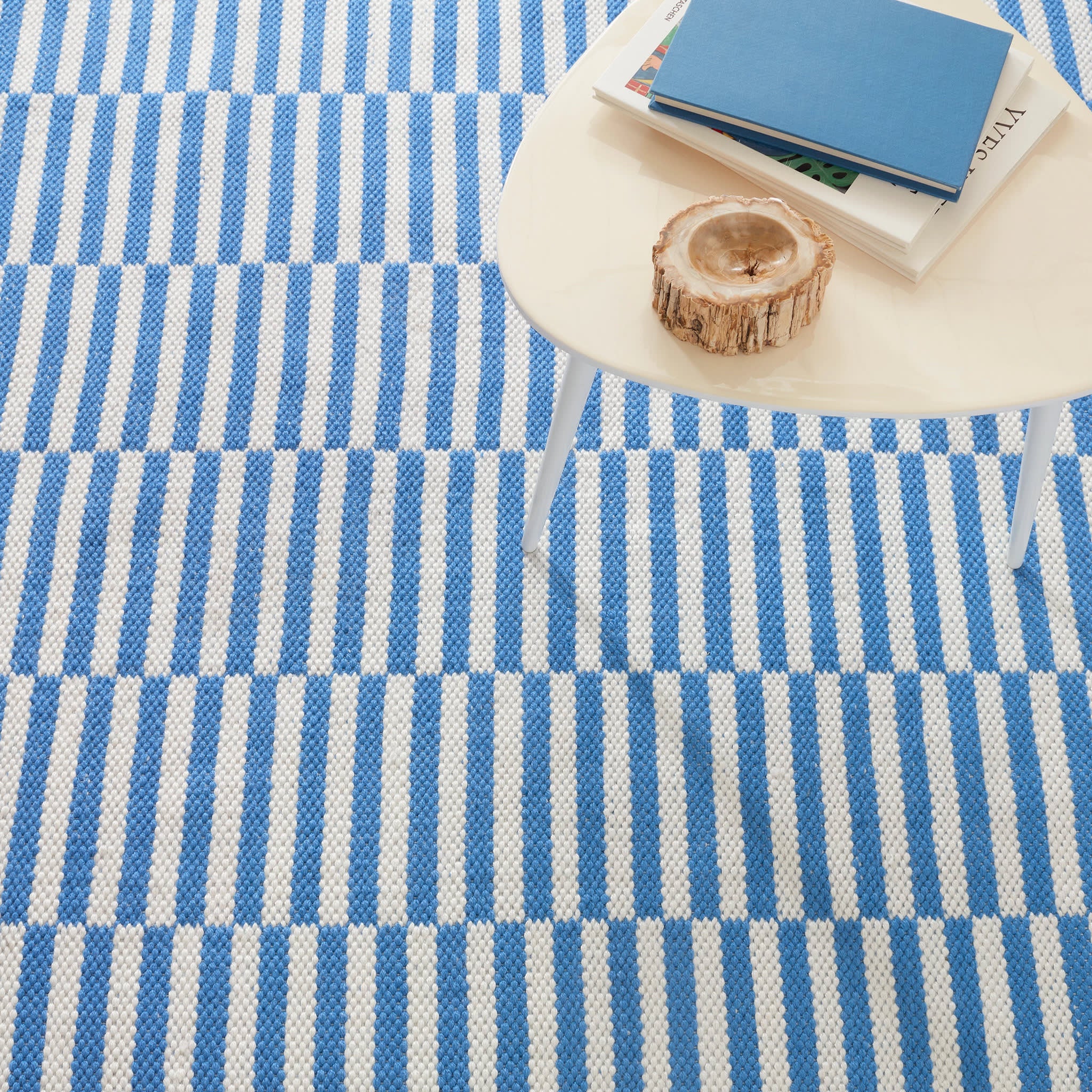 Handwoven Sailing Stripe Indoor/Outdoor Rug - French Blue Cotton Area Rug for Living Room, Bedroom & Patio Decor