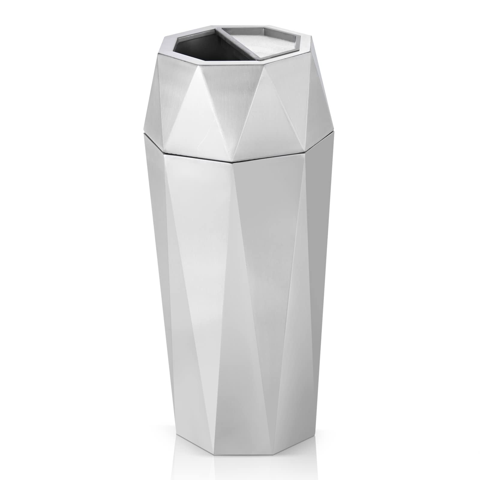 Dyna-Living Stainless Steel Commercial Trash Can with Lid - Heavy Duty Outdoor/Indoor Garbage Bin for Restaurant, Office, Kitchen, Park - Large Capacity Open Top Industrial Waste Container (Silver)