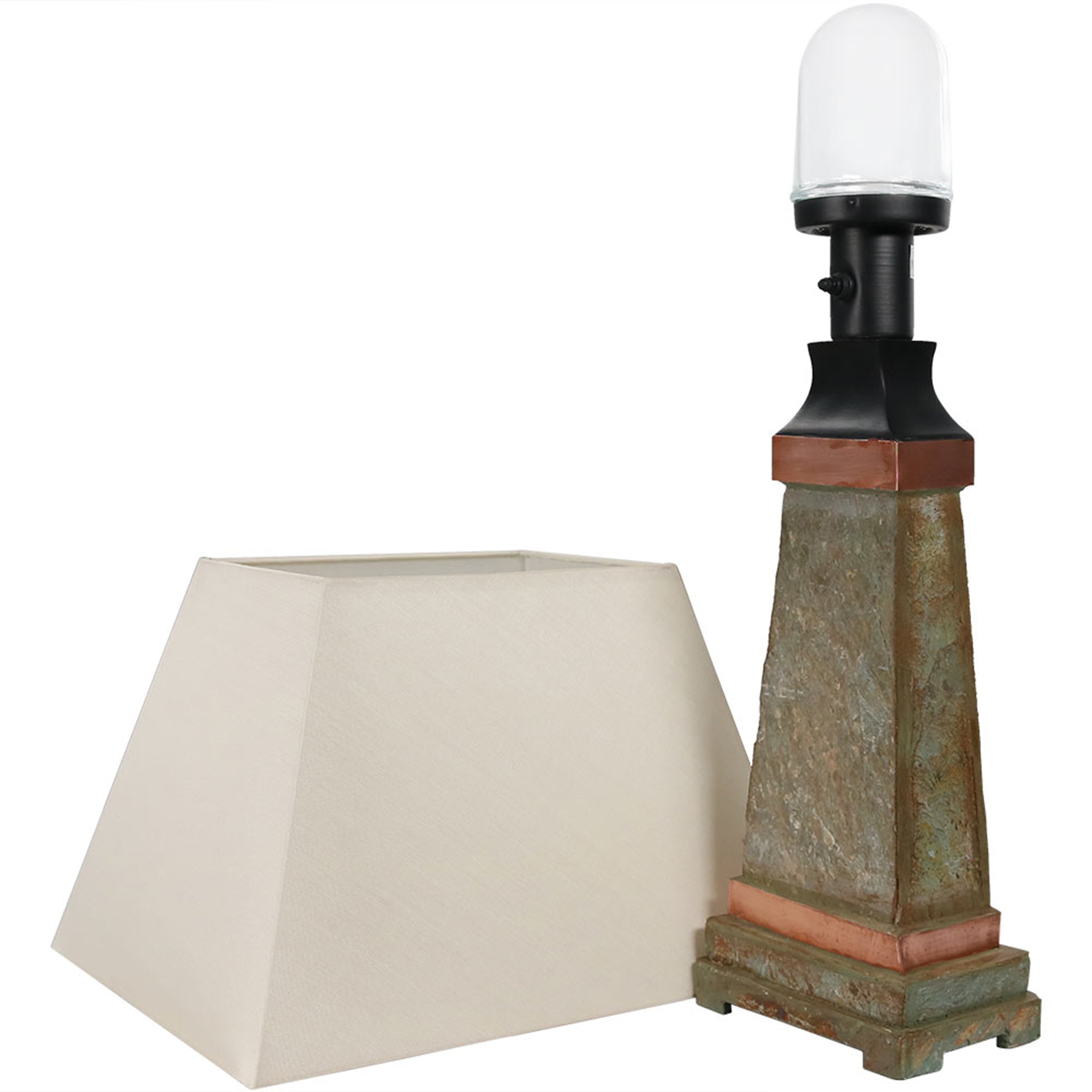 Sunnydaze Copper Trimmed Slate Outdoor Table Lamp - 30 Inch Height, Weather-Resistant Patio Lighting for Garden, Porch, and Backyard Decor