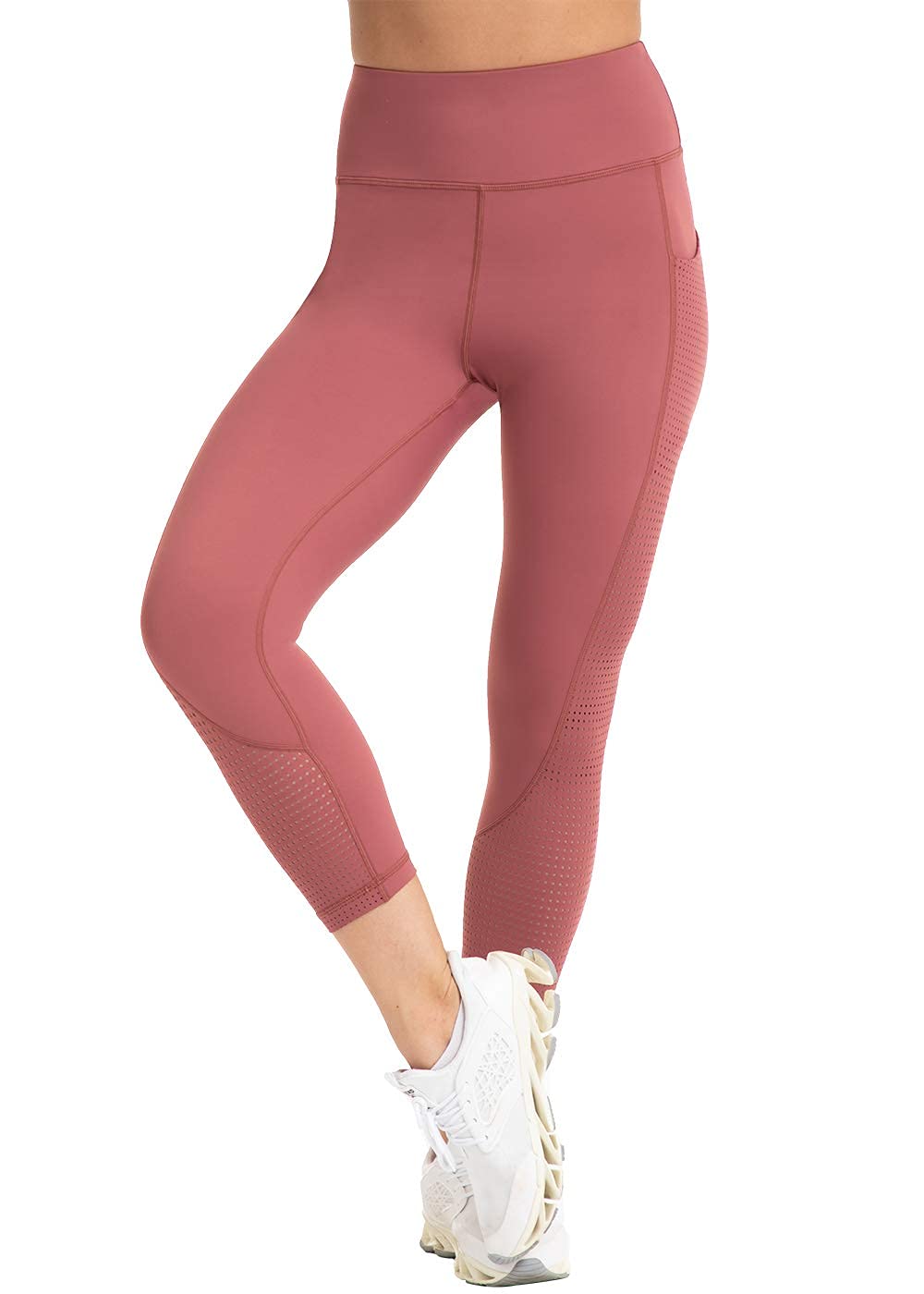 RAYPOSE Women's High Waist Workout Leggings with Pockets - Plus Size Gym Yoga Capri Pants with Mesh Cut Out Design for Running, Training & Lounge Wear