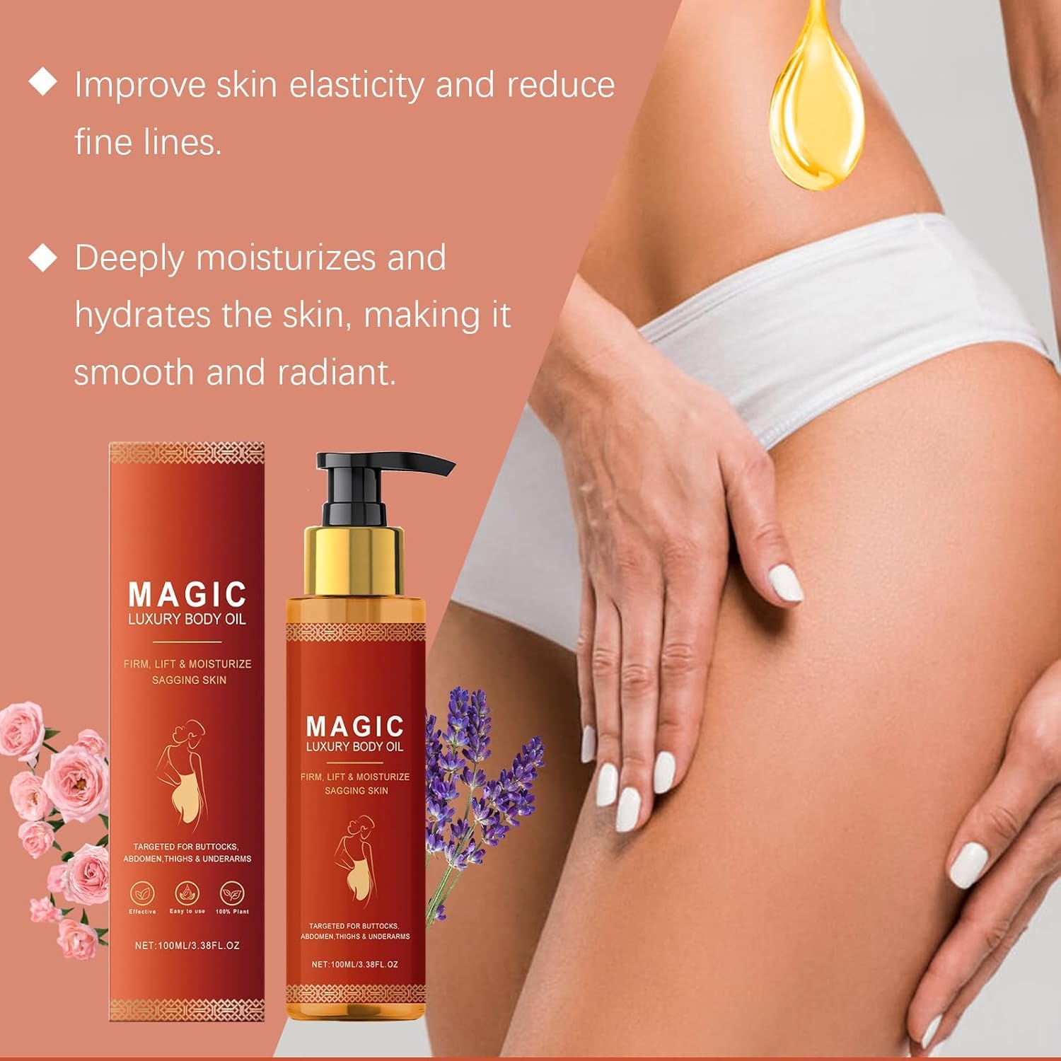 Magic Body Firming Oil - Skin Tightening & Hydrating Luxury Body Oil for Women | Natural Moisturizer for Cellulite & Stretch Marks | Perfect for Post-Pregnancy, Weight Loss & Daily Body Care (1PC)
