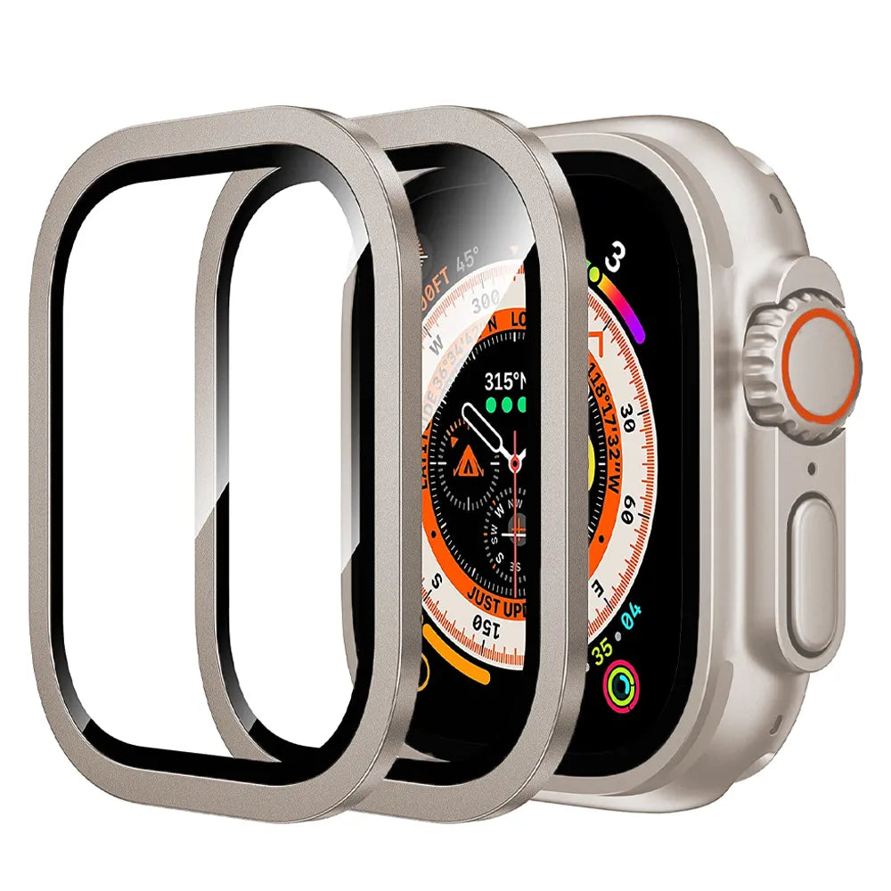 49mm Ultra Bezel Ring with Tempered Glass Protector - Durable Metal Frame & Scratch-Resistant Screen Cover for Smartwatches (Perfect for Fitness Tracking, Workouts & Everyday Wear)